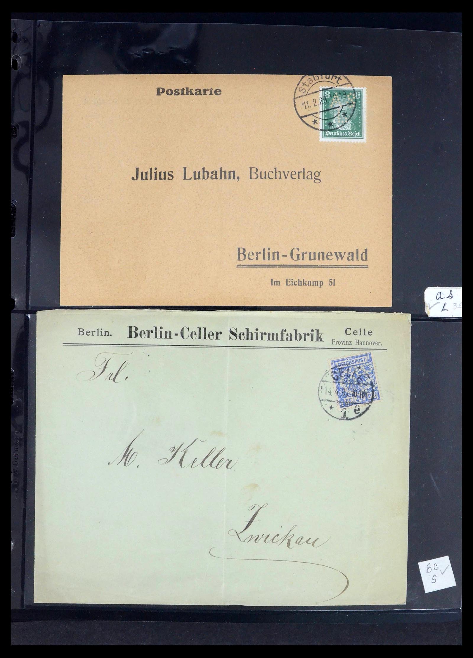 39464 0009 - Postzegelverzameling 39464 Duitse Rijk perfins op brief 1886-1943.