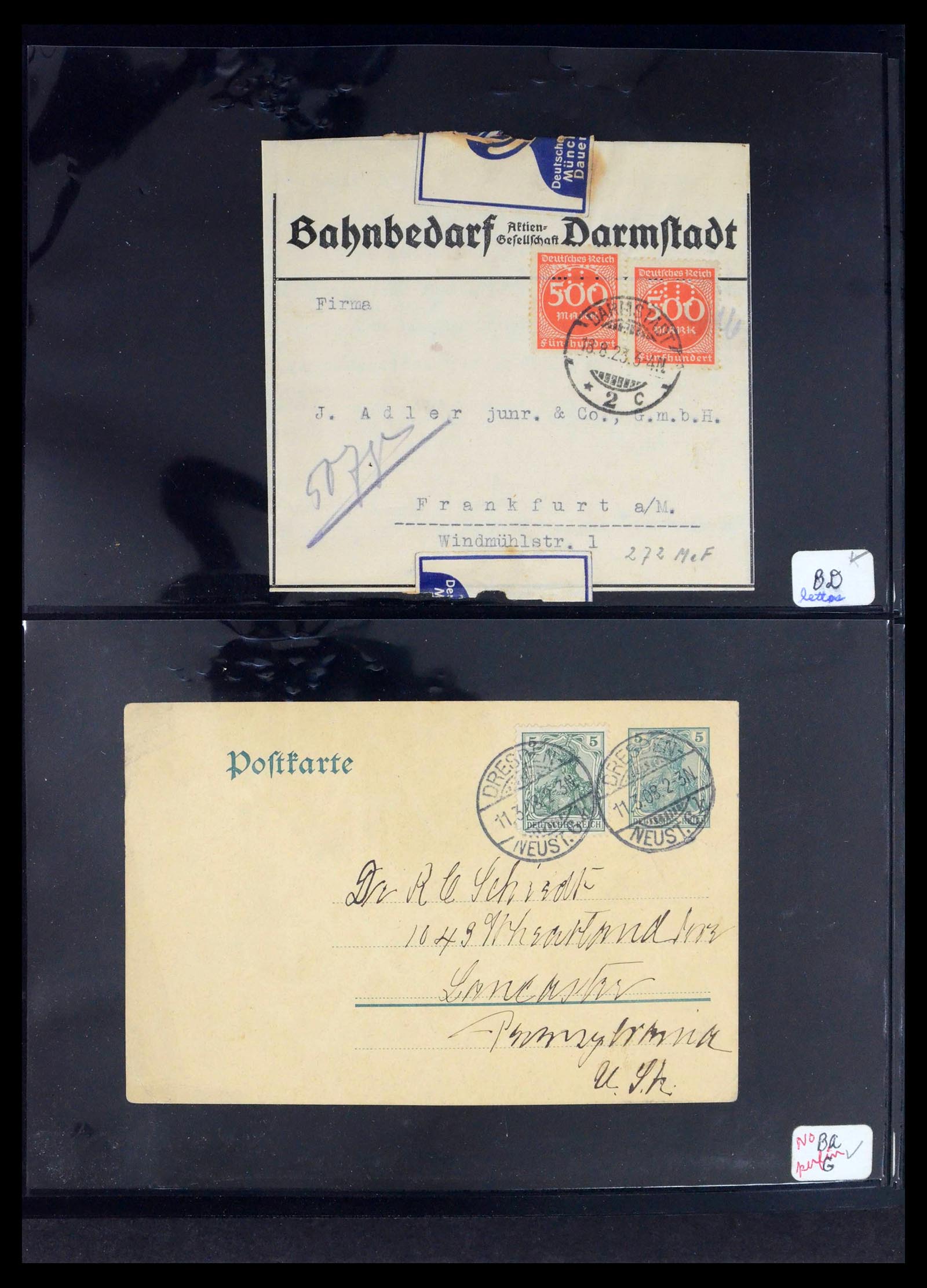 39464 0011 - Postzegelverzameling 39464 Duitse Rijk perfins op brief 1886-1943.