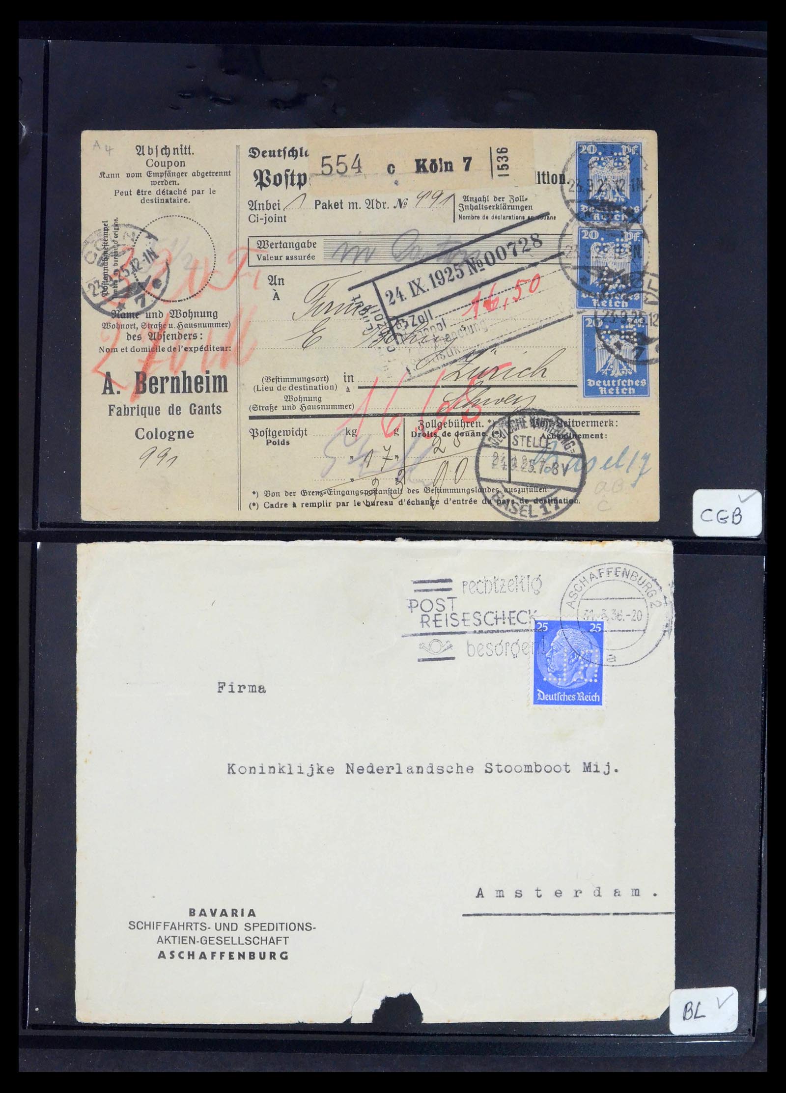 39464 0017 - Postzegelverzameling 39464 Duitse Rijk perfins op brief 1886-1943.