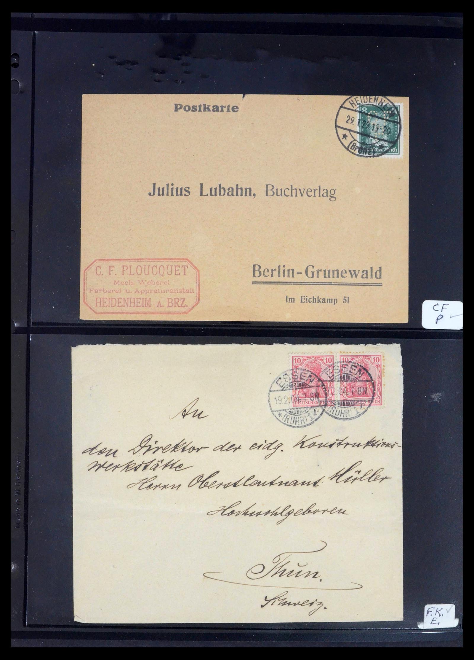 39464 0019 - Stamp collection 39464 German Reich perfins on cover 1886-1943.