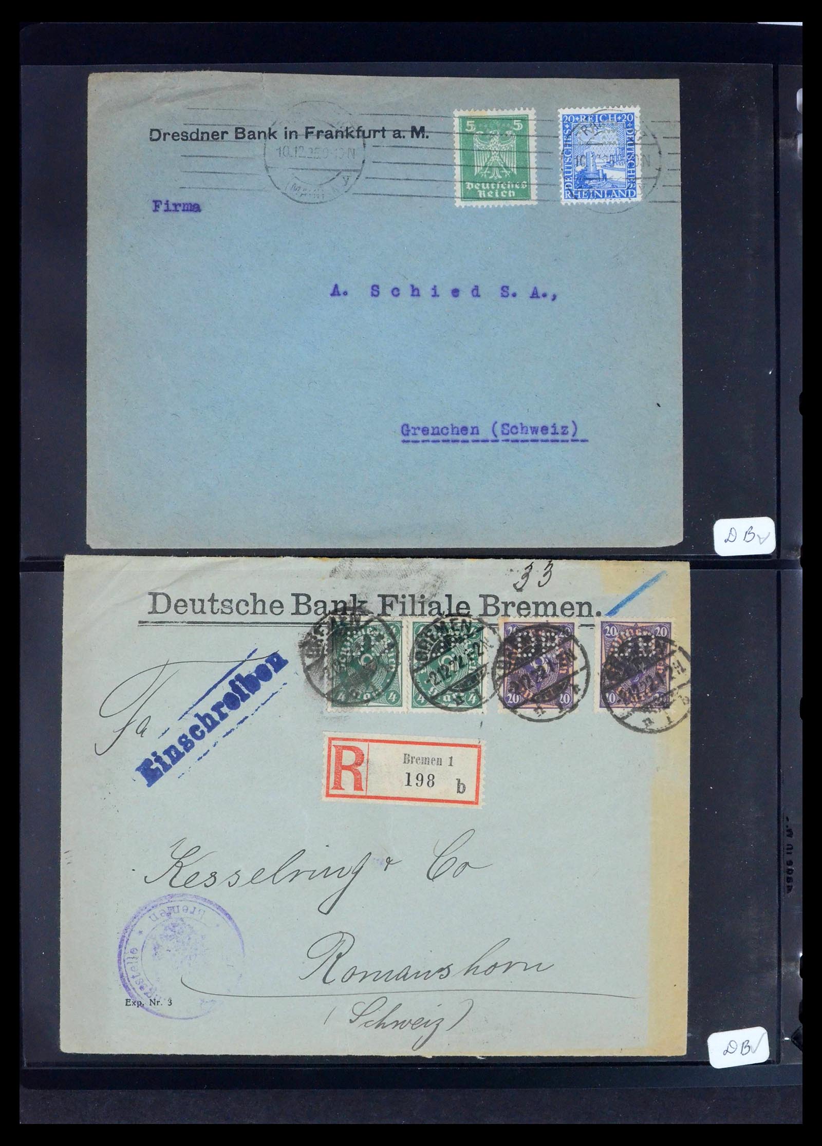 39464 0028 - Stamp collection 39464 German Reich perfins on cover 1886-1943.