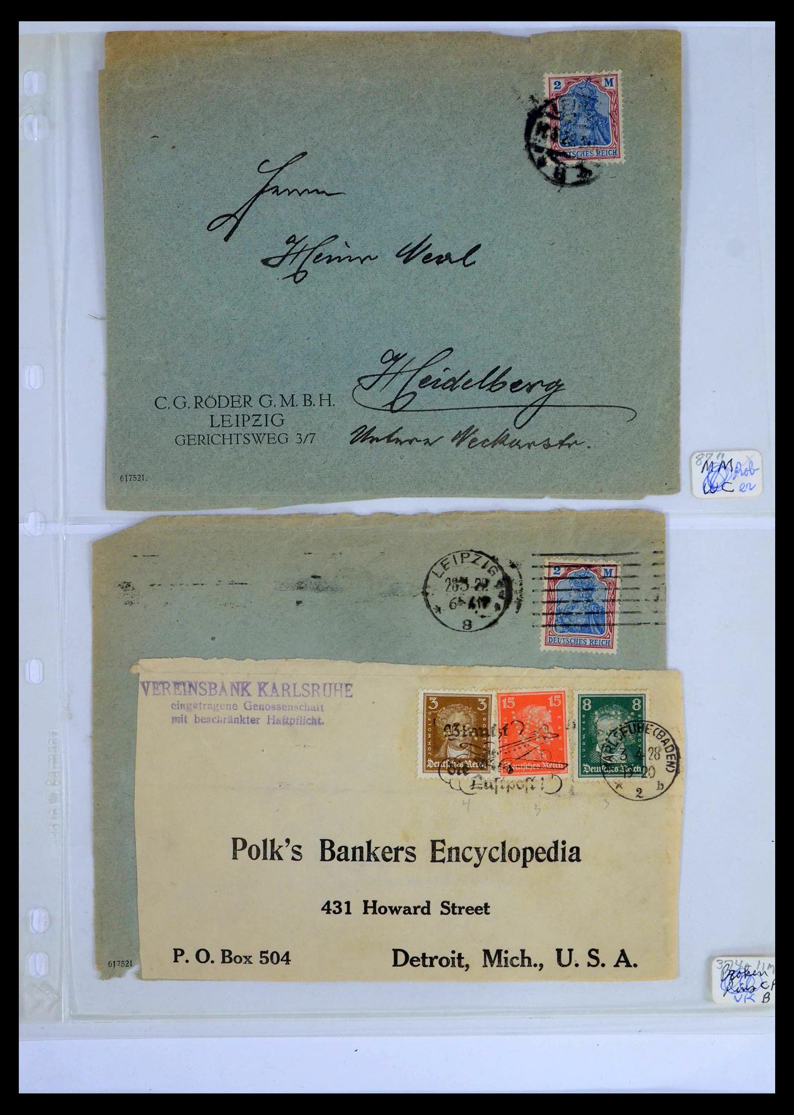 39464 0033 - Stamp collection 39464 German Reich perfins on cover 1886-1943.