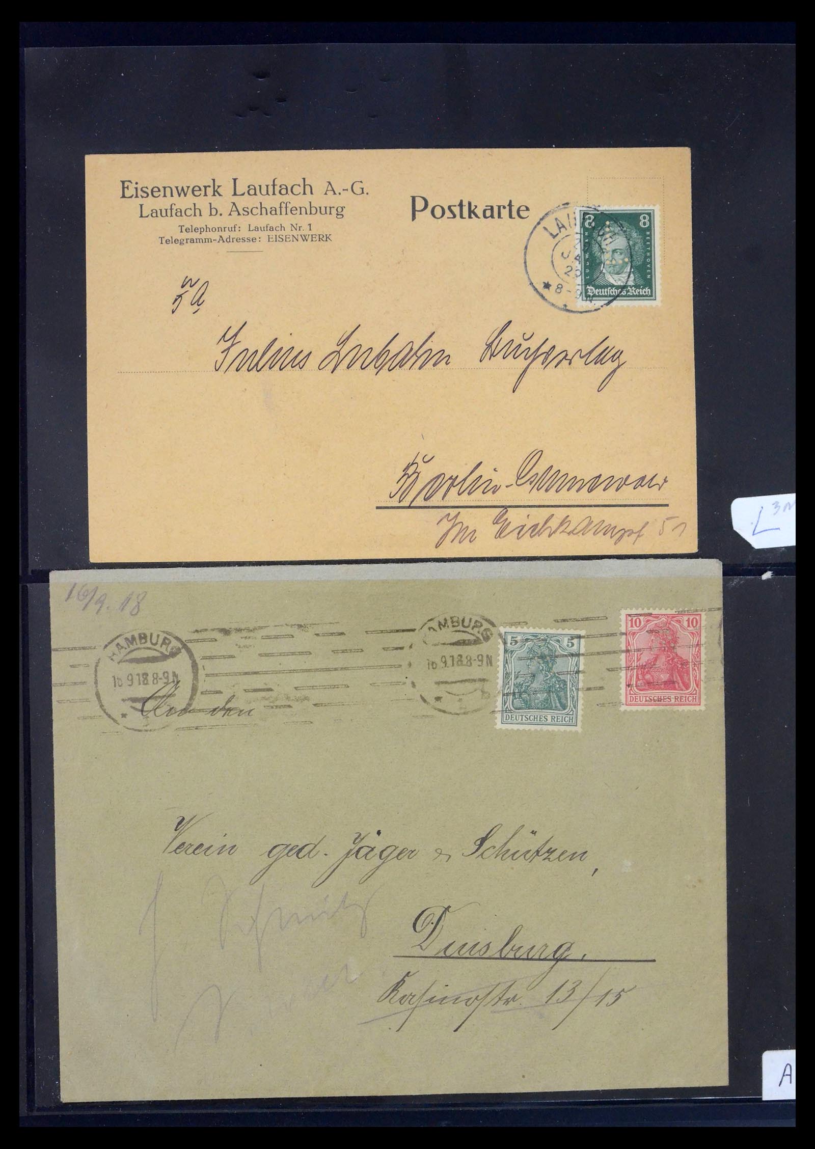 39464 0054 - Stamp collection 39464 German Reich perfins on cover 1886-1943.