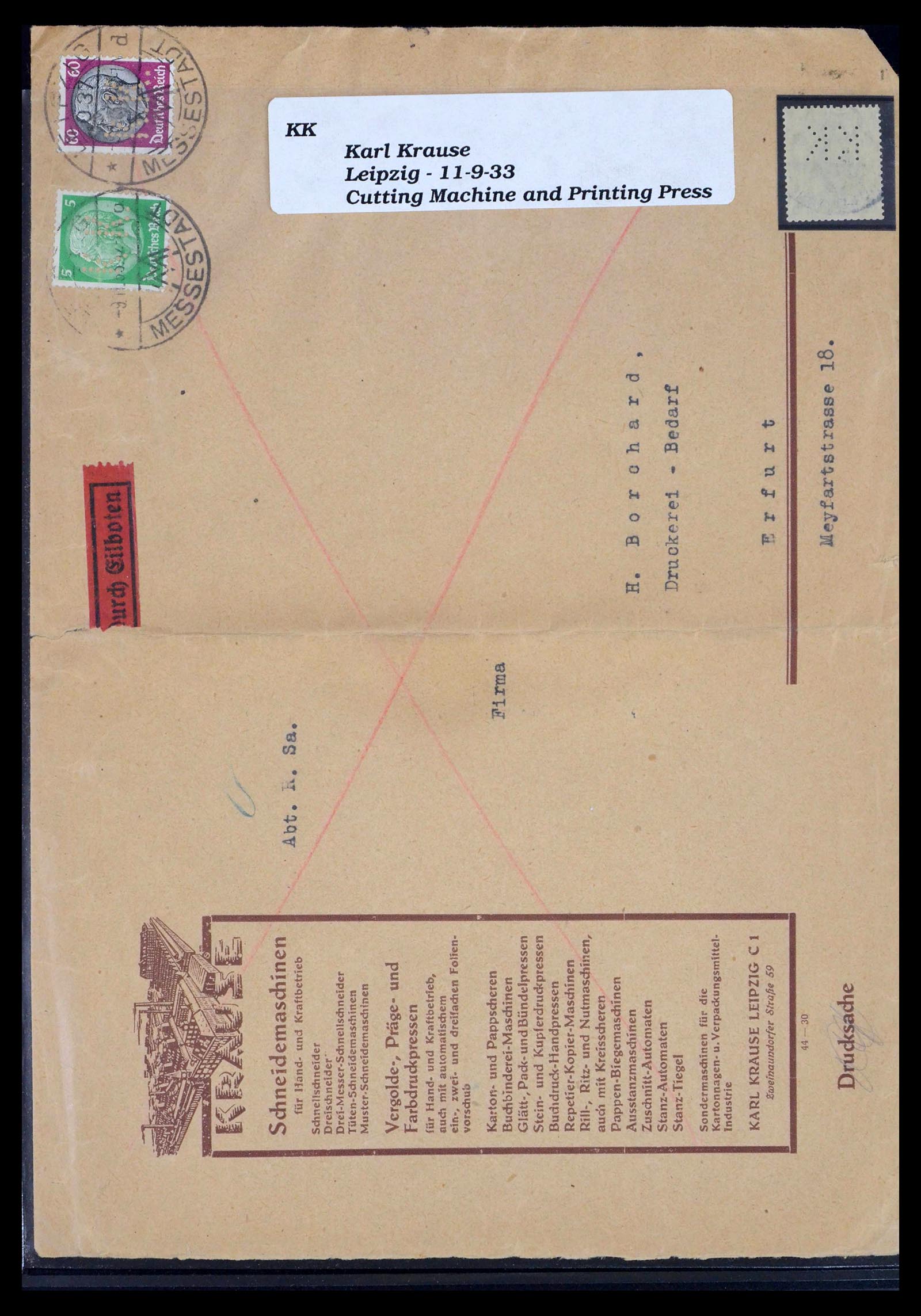 39464 0361 - Stamp collection 39464 German Reich perfins on cover 1886-1943.