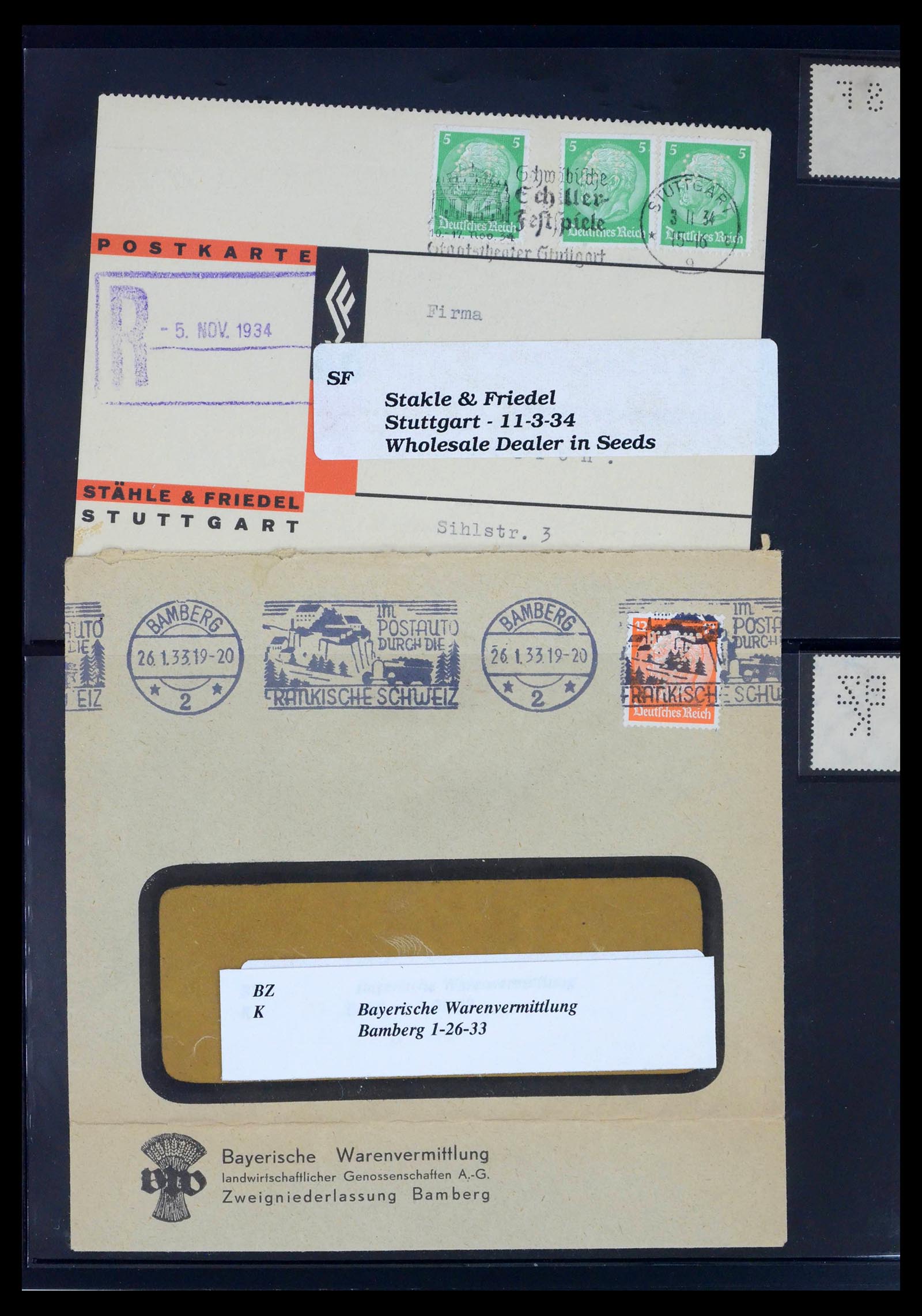 39464 0362 - Postzegelverzameling 39464 Duitse Rijk perfins op brief 1886-1943.