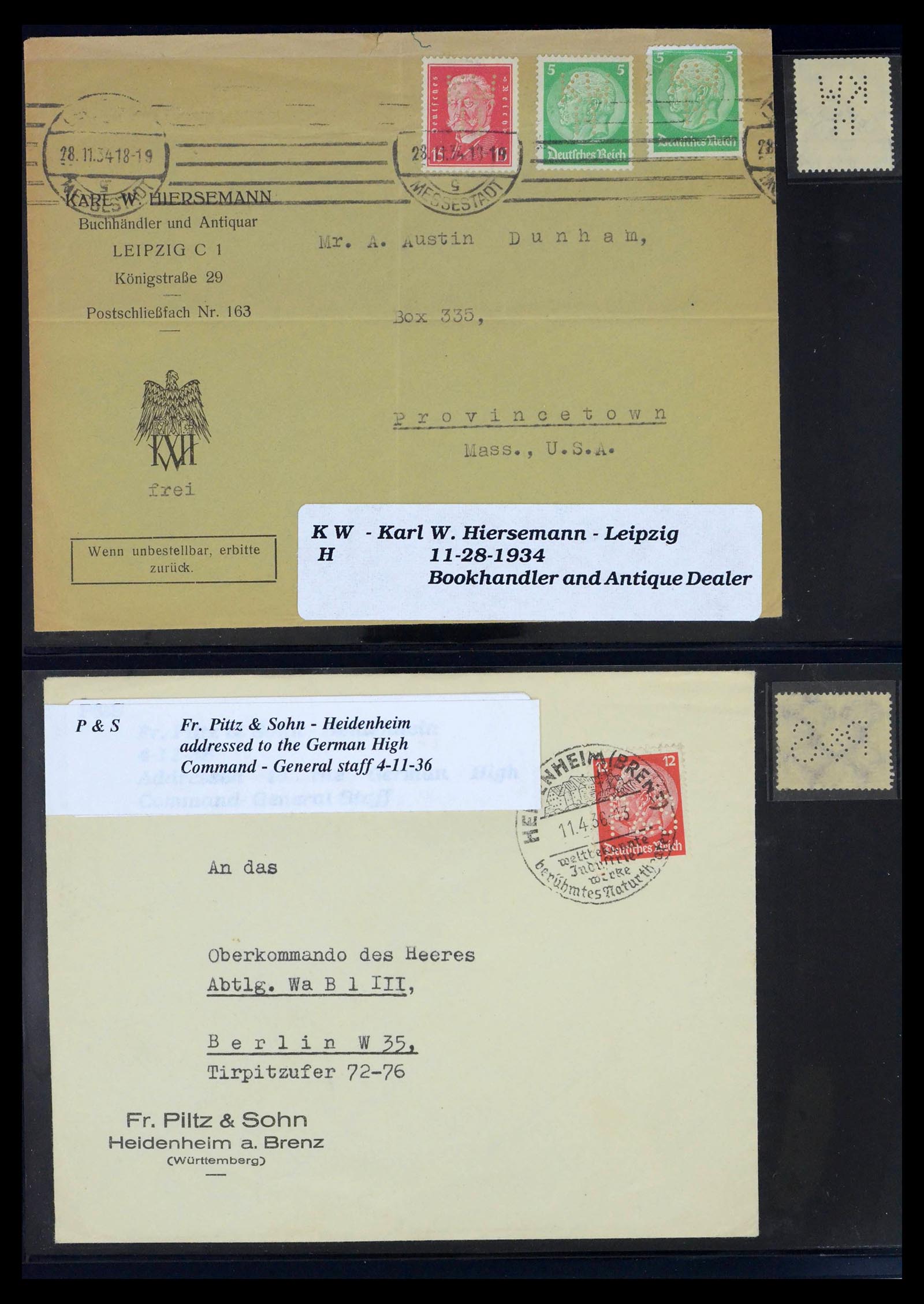 39464 0364 - Postzegelverzameling 39464 Duitse Rijk perfins op brief 1886-1943.