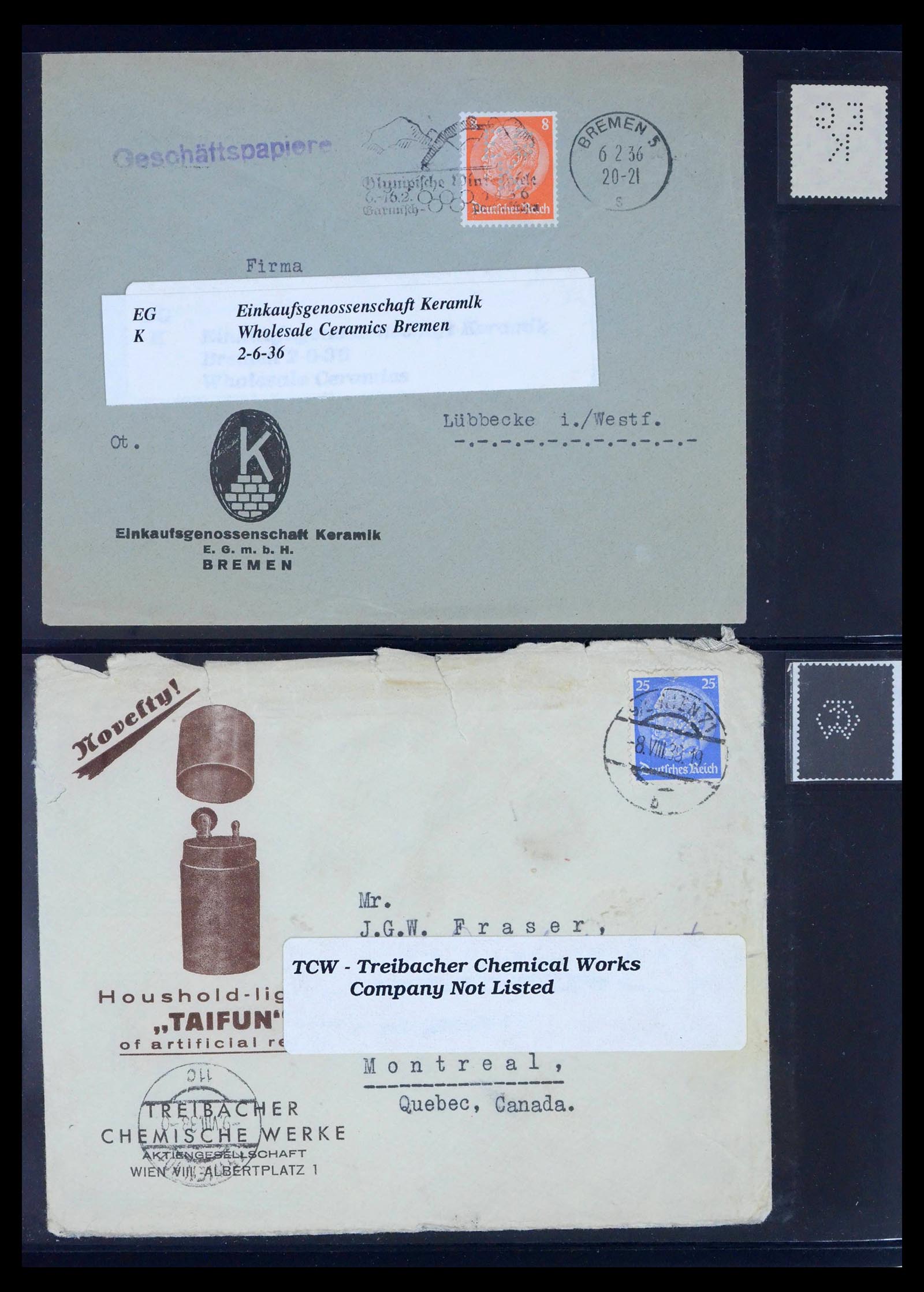 39464 0365 - Postzegelverzameling 39464 Duitse Rijk perfins op brief 1886-1943.