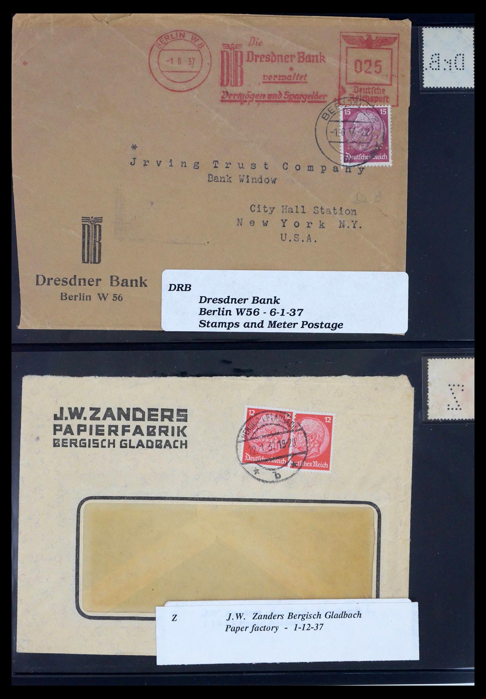 39464 0366 - Postzegelverzameling 39464 Duitse Rijk perfins op brief 1886-1943.