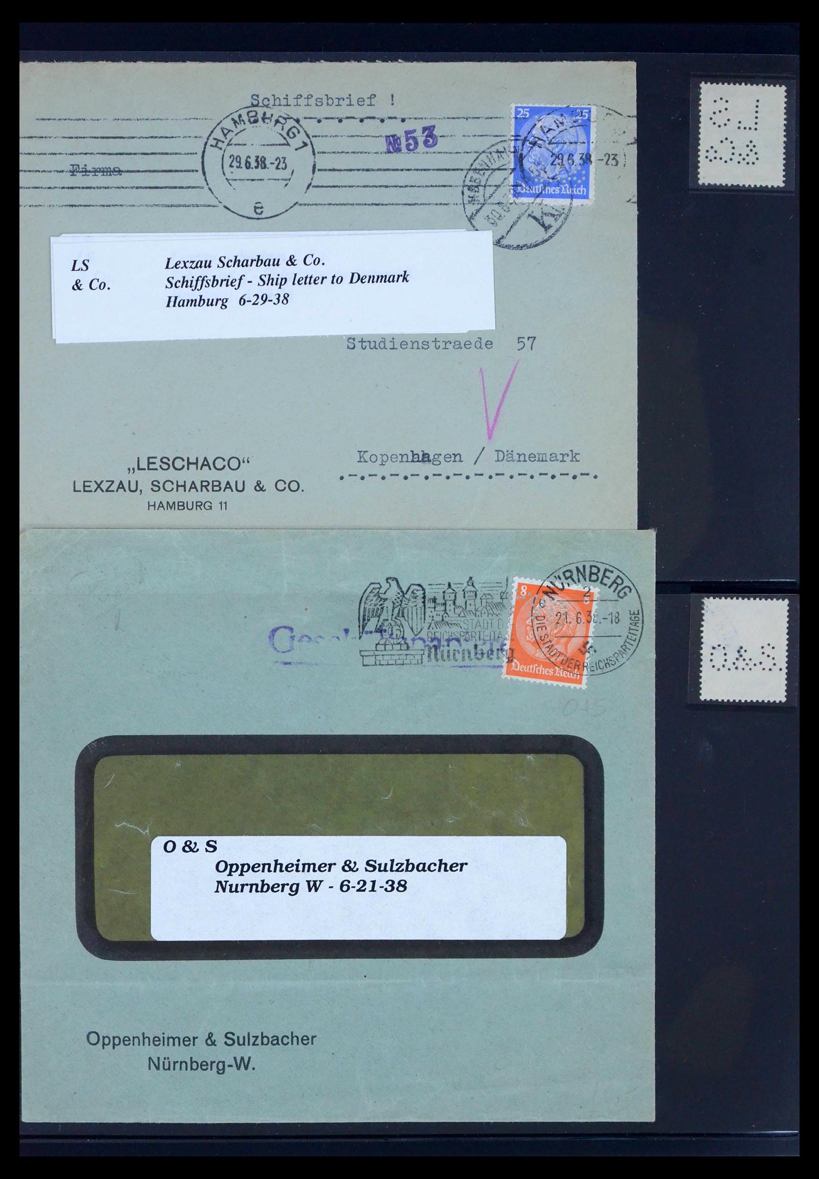 39464 0368 - Postzegelverzameling 39464 Duitse Rijk perfins op brief 1886-1943.