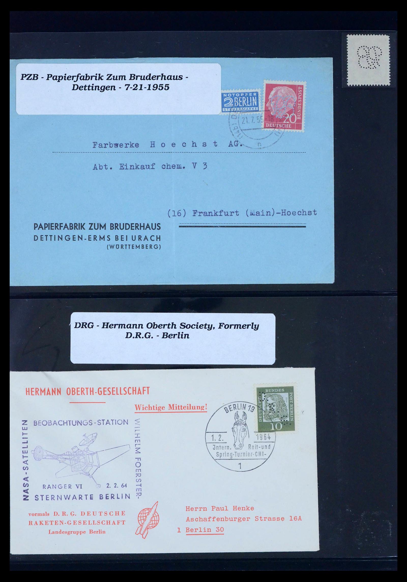 39464 0372 - Postzegelverzameling 39464 Duitse Rijk perfins op brief 1886-1943.