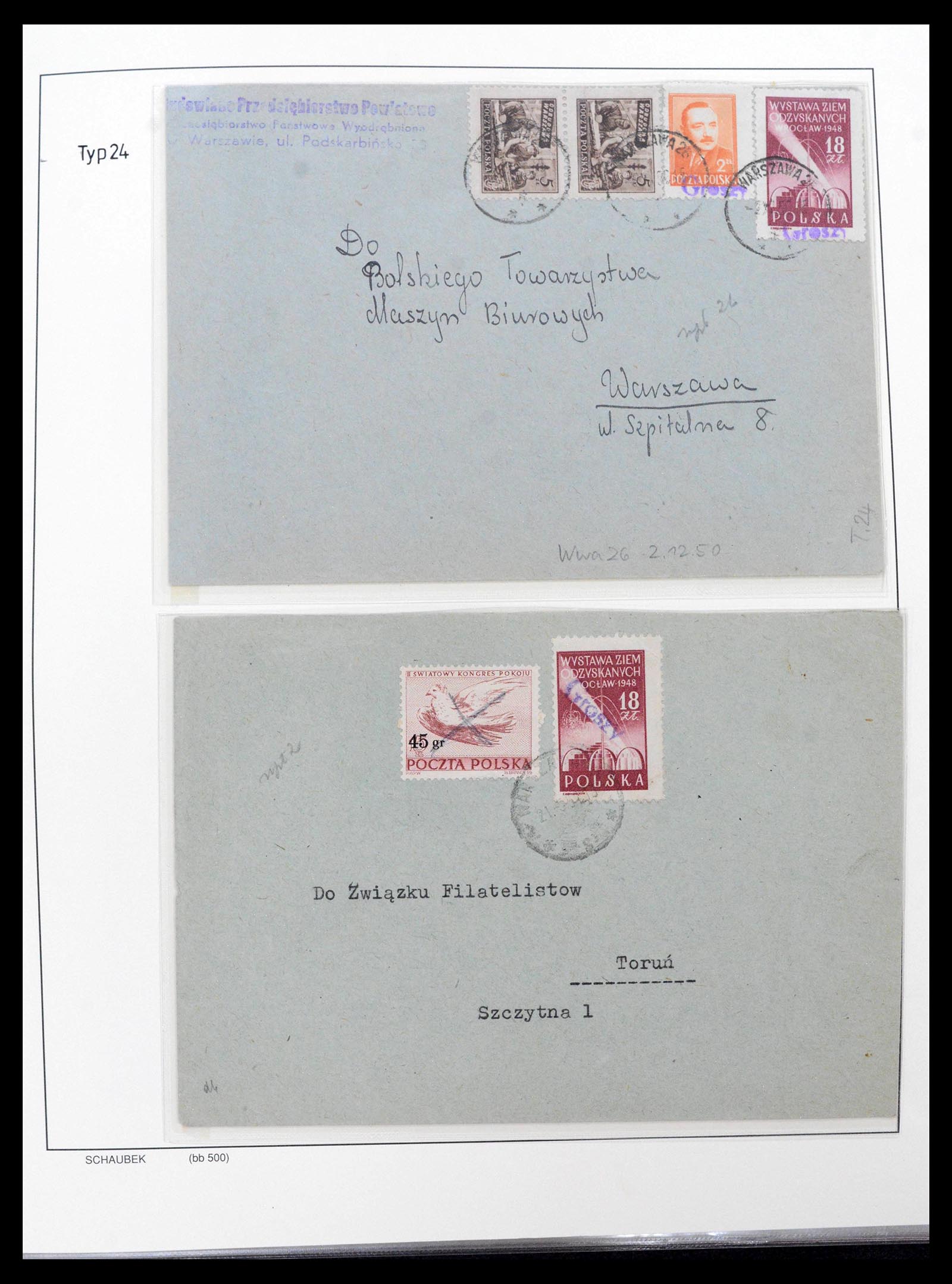 39525 0009 - Postzegelverzameling 39525 Polen Groszy brieven 1950.