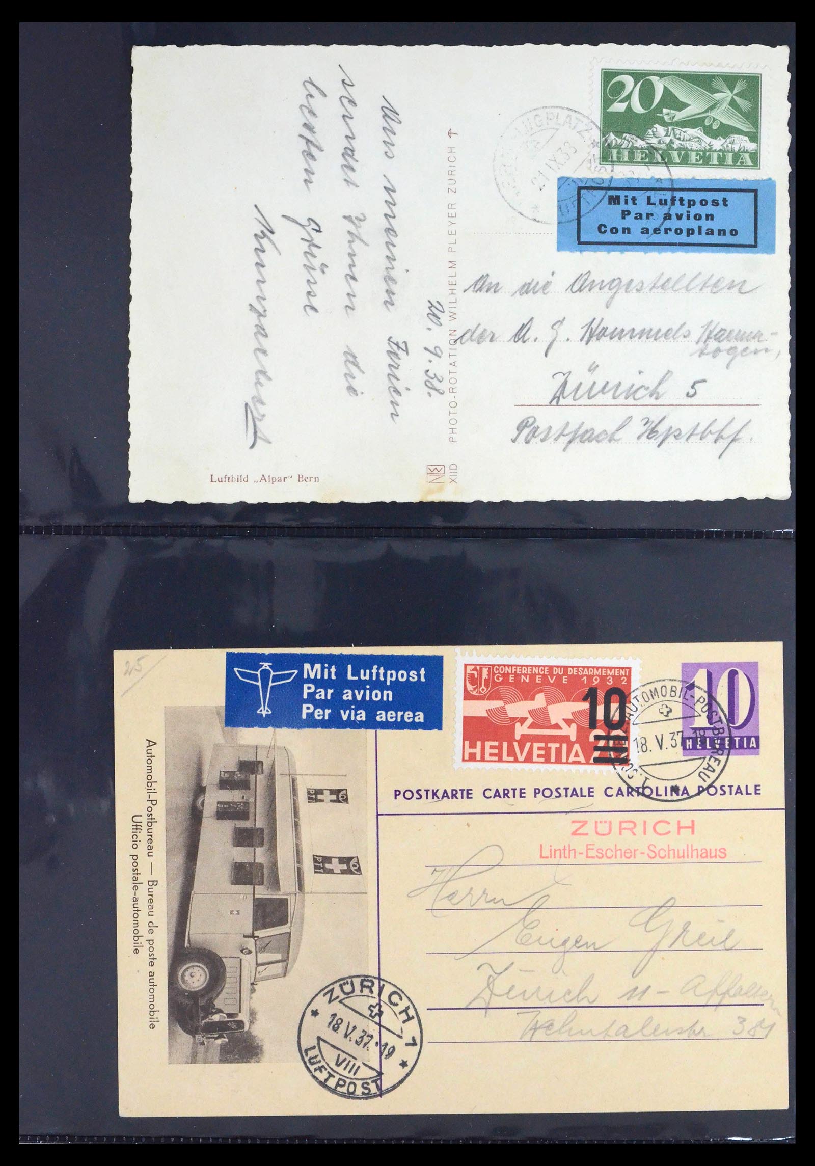 39533 0001 - Postzegelverzameling 39533 Zwitserland luchtpost brieven 1925-1960.