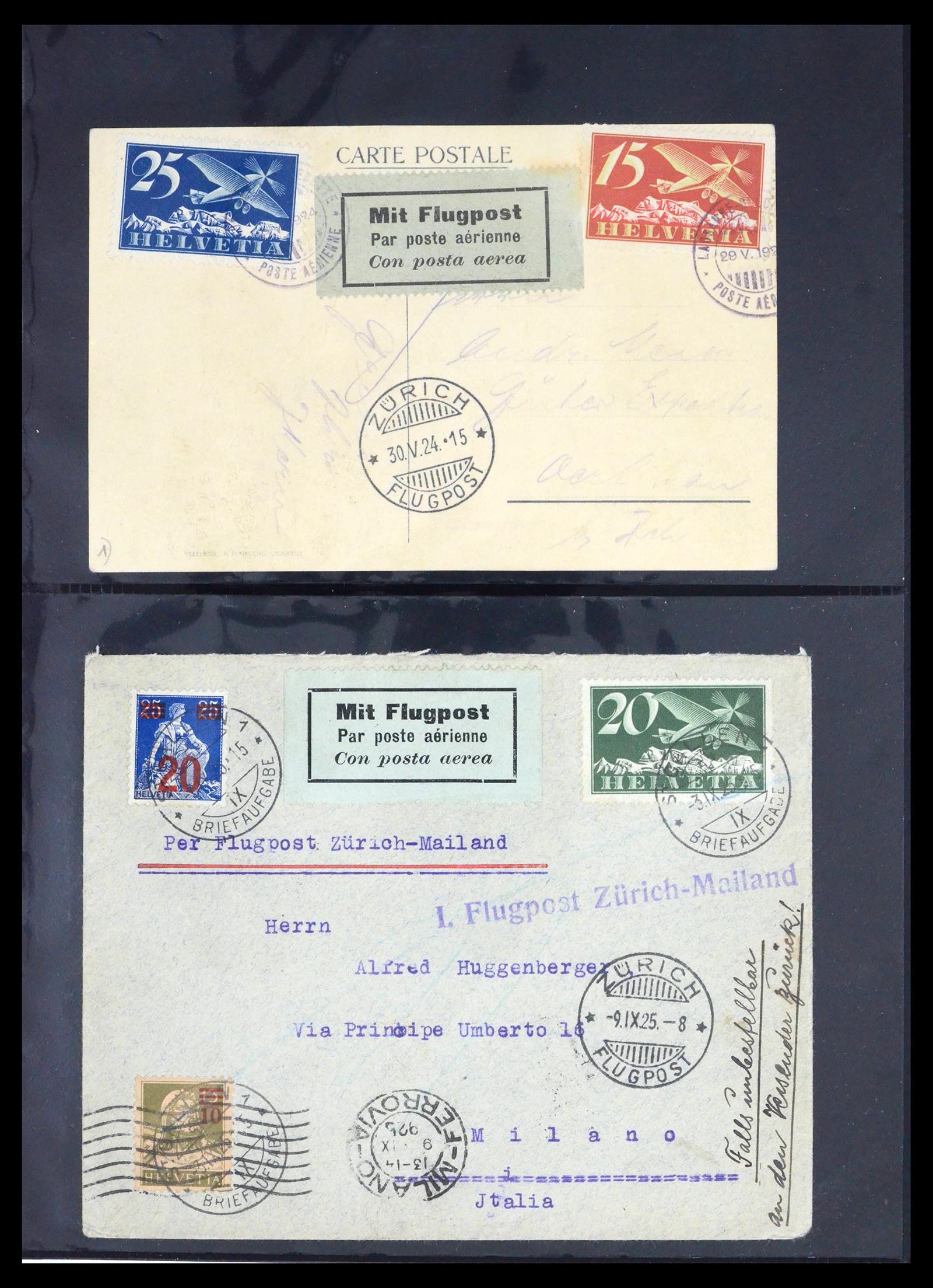 39533 0002 - Postzegelverzameling 39533 Zwitserland luchtpost brieven 1925-1960.
