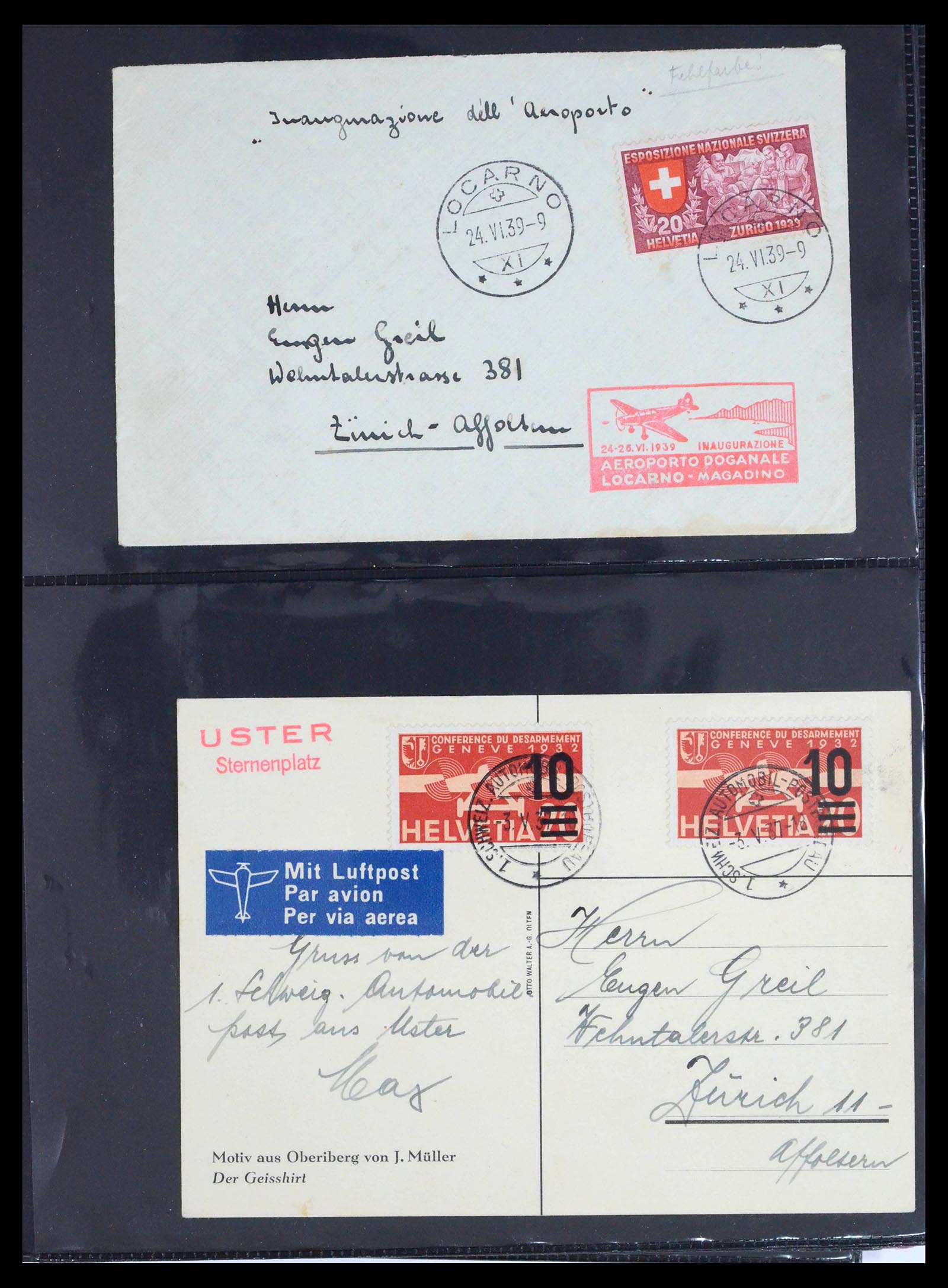 39533 0003 - Postzegelverzameling 39533 Zwitserland luchtpost brieven 1925-1960.