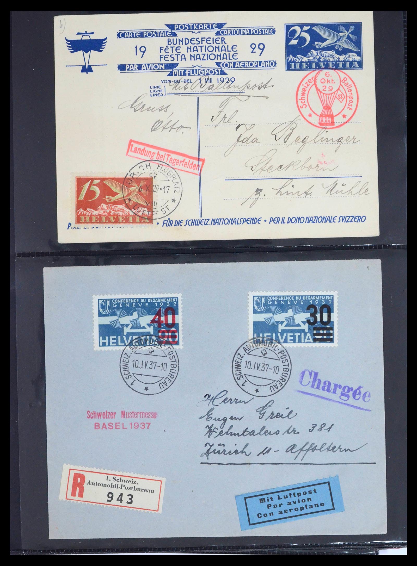 39533 0005 - Postzegelverzameling 39533 Zwitserland luchtpost brieven 1925-1960.