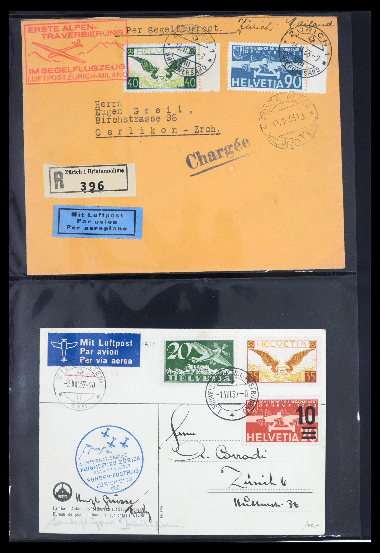39533 0006 - Postzegelverzameling 39533 Zwitserland luchtpost brieven 1925-1960.