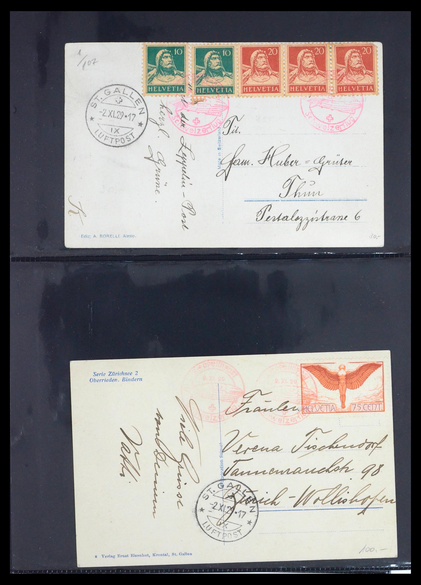 39533 0007 - Postzegelverzameling 39533 Zwitserland luchtpost brieven 1925-1960.