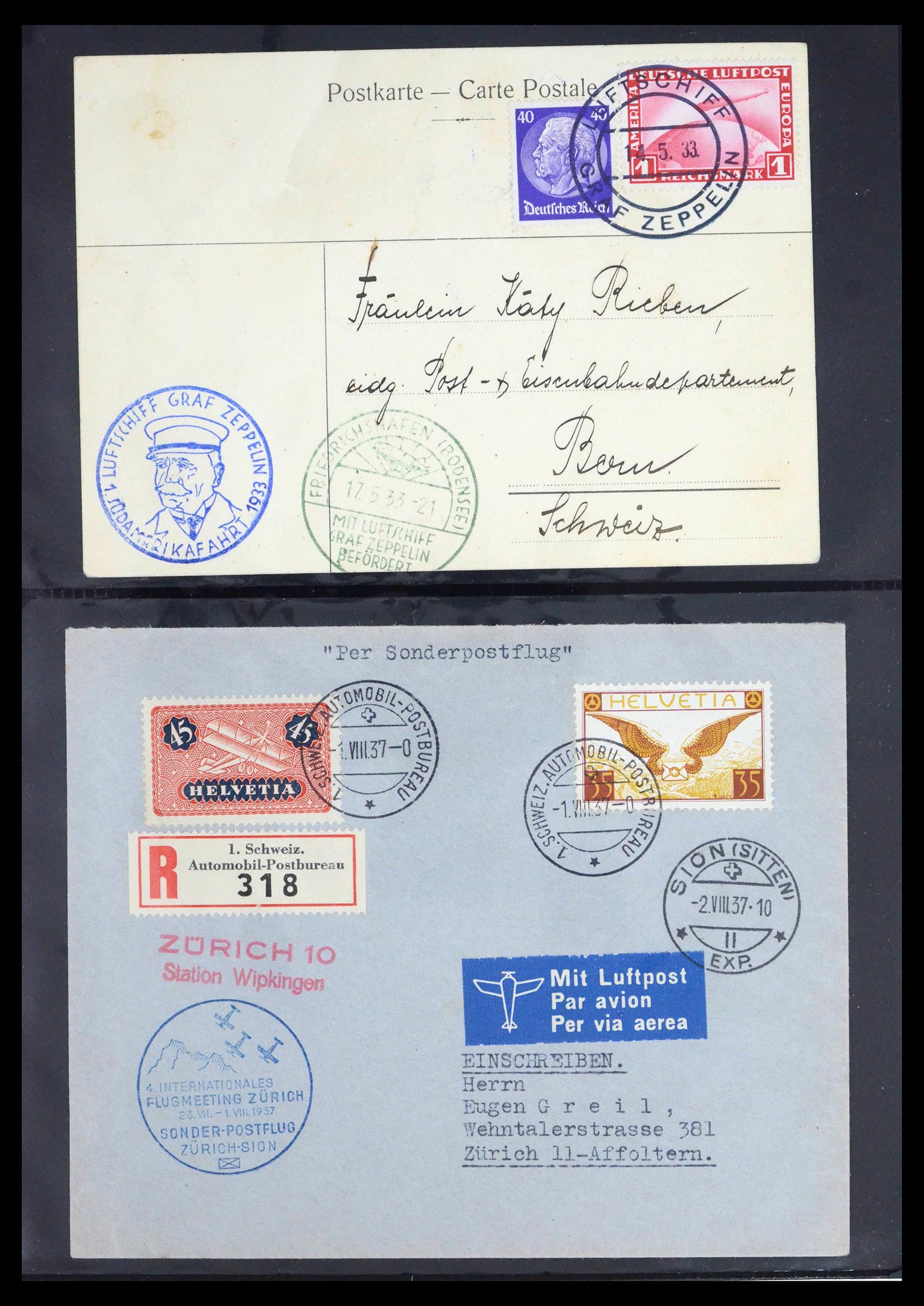 39533 0008 - Postzegelverzameling 39533 Zwitserland luchtpost brieven 1925-1960.