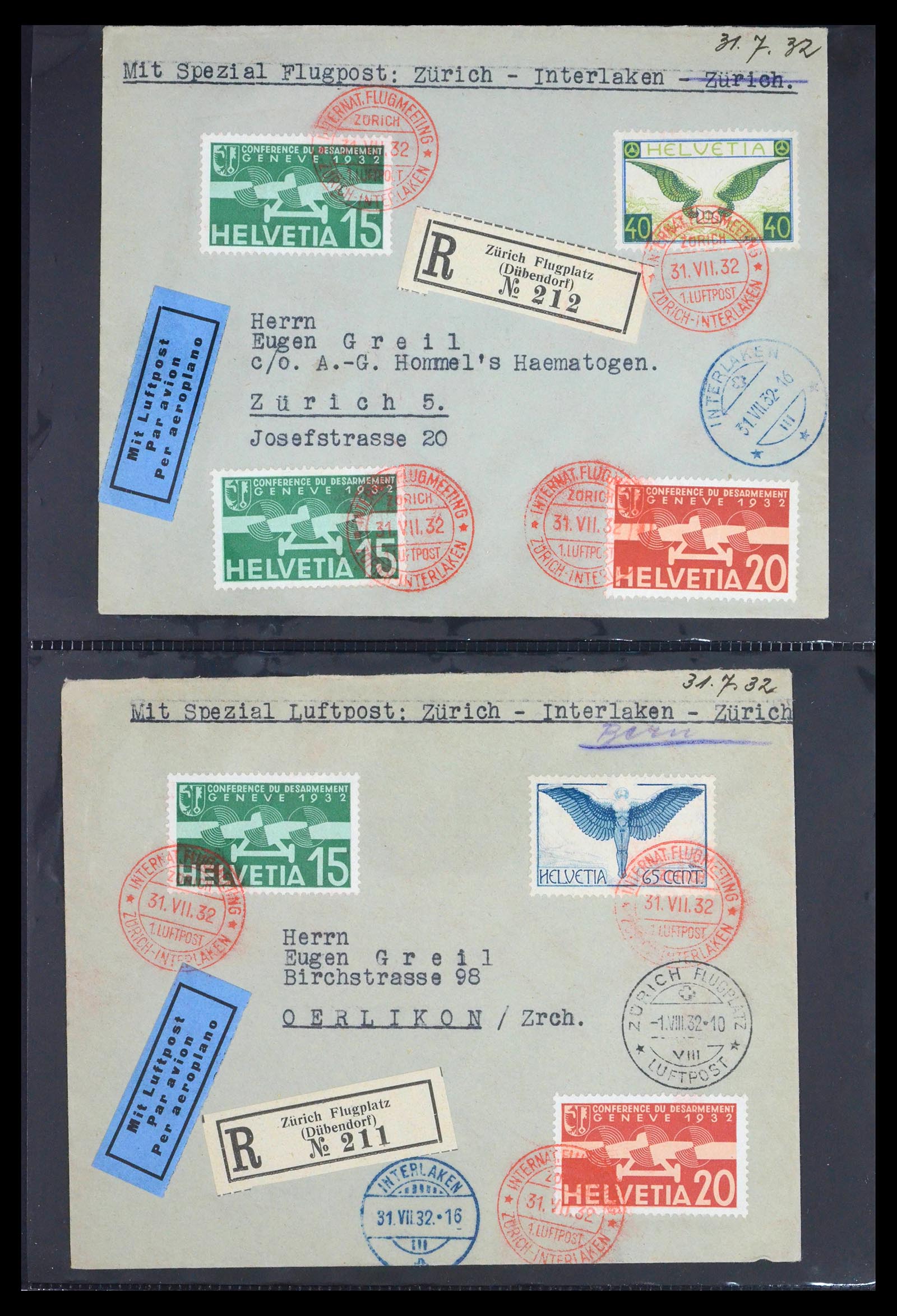 39533 0009 - Postzegelverzameling 39533 Zwitserland luchtpost brieven 1925-1960.