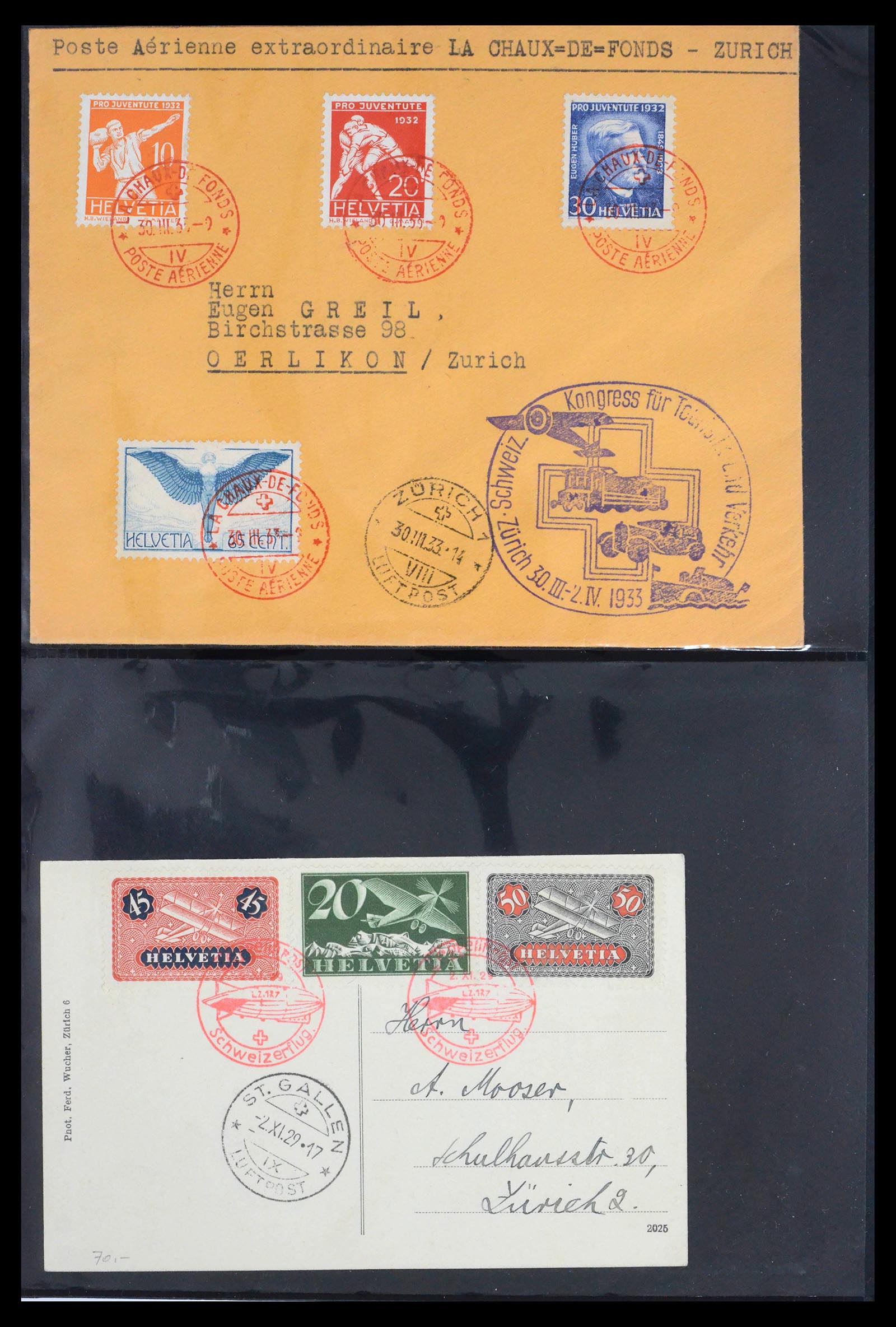 39533 0010 - Postzegelverzameling 39533 Zwitserland luchtpost brieven 1925-1960.