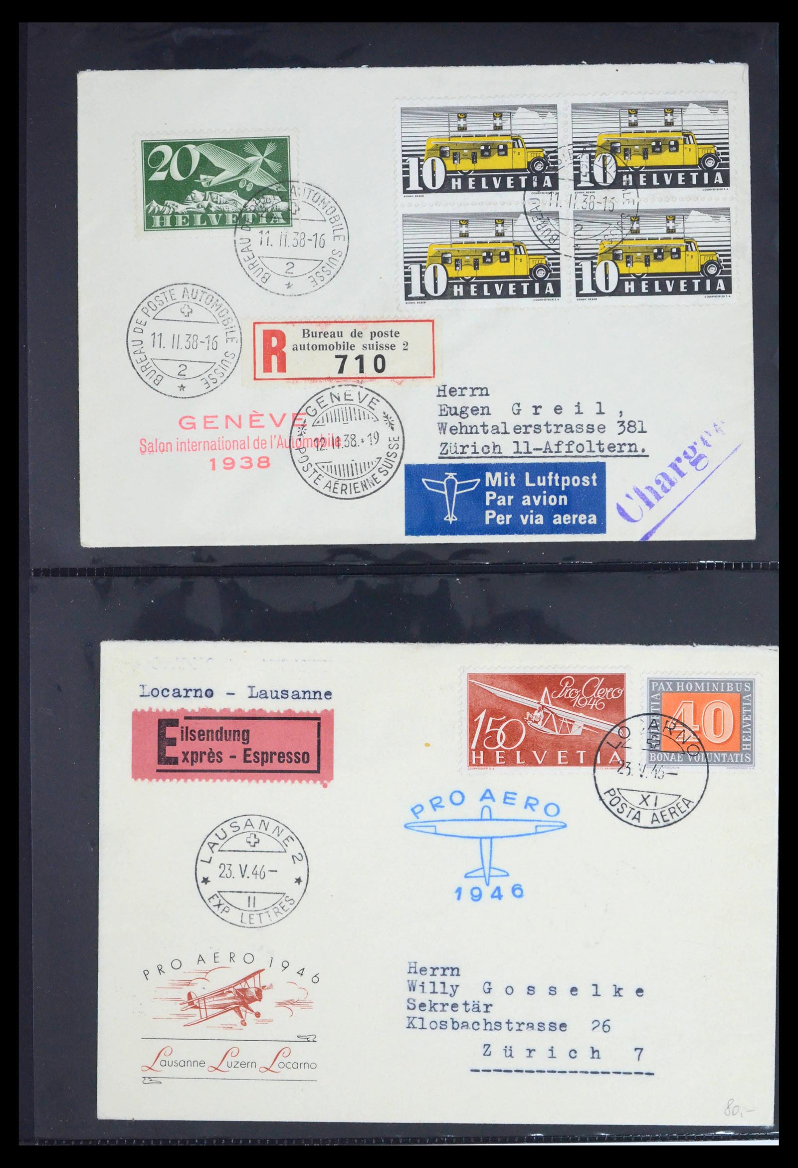 39533 0011 - Postzegelverzameling 39533 Zwitserland luchtpost brieven 1925-1960.