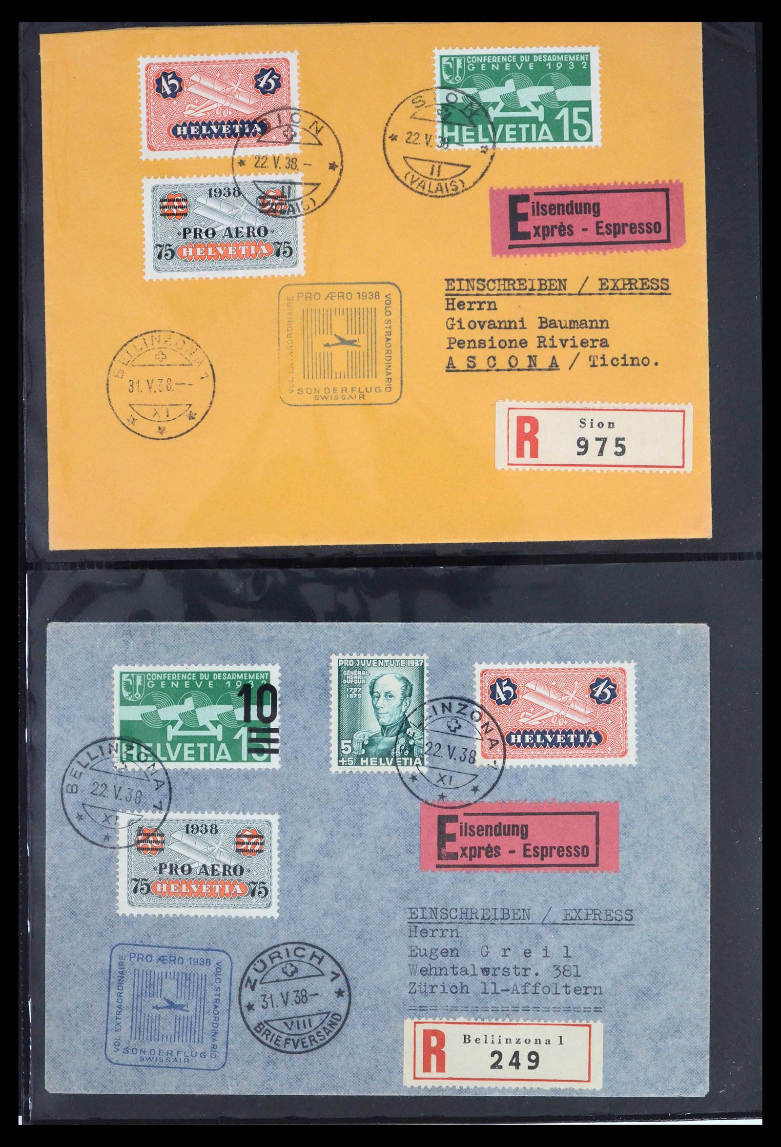 39533 0012 - Postzegelverzameling 39533 Zwitserland luchtpost brieven 1925-1960.