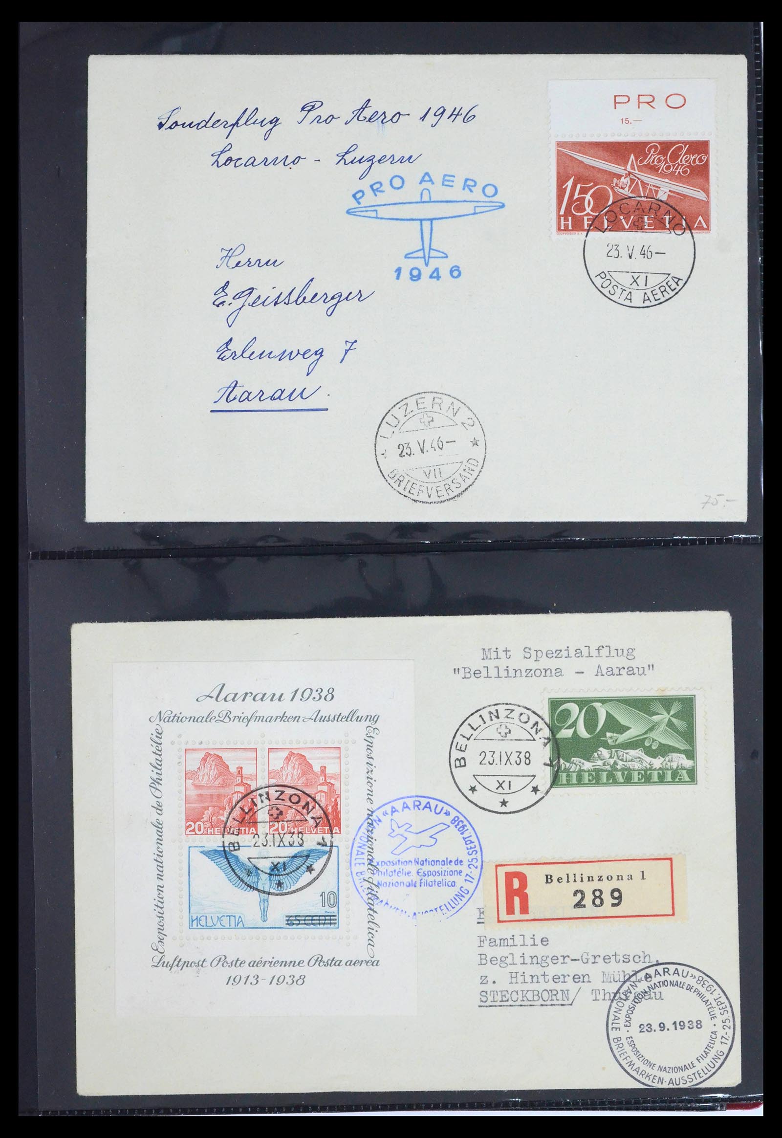 39533 0013 - Postzegelverzameling 39533 Zwitserland luchtpost brieven 1925-1960.