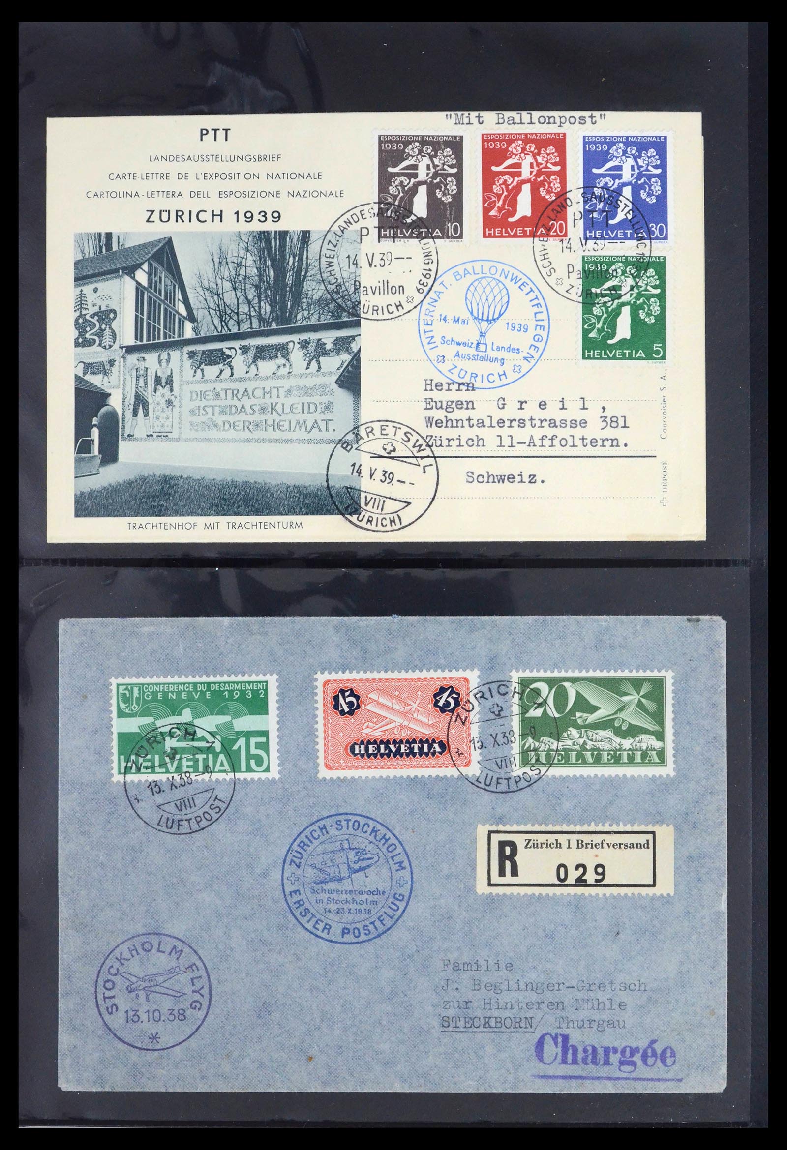 39533 0014 - Postzegelverzameling 39533 Zwitserland luchtpost brieven 1925-1960.