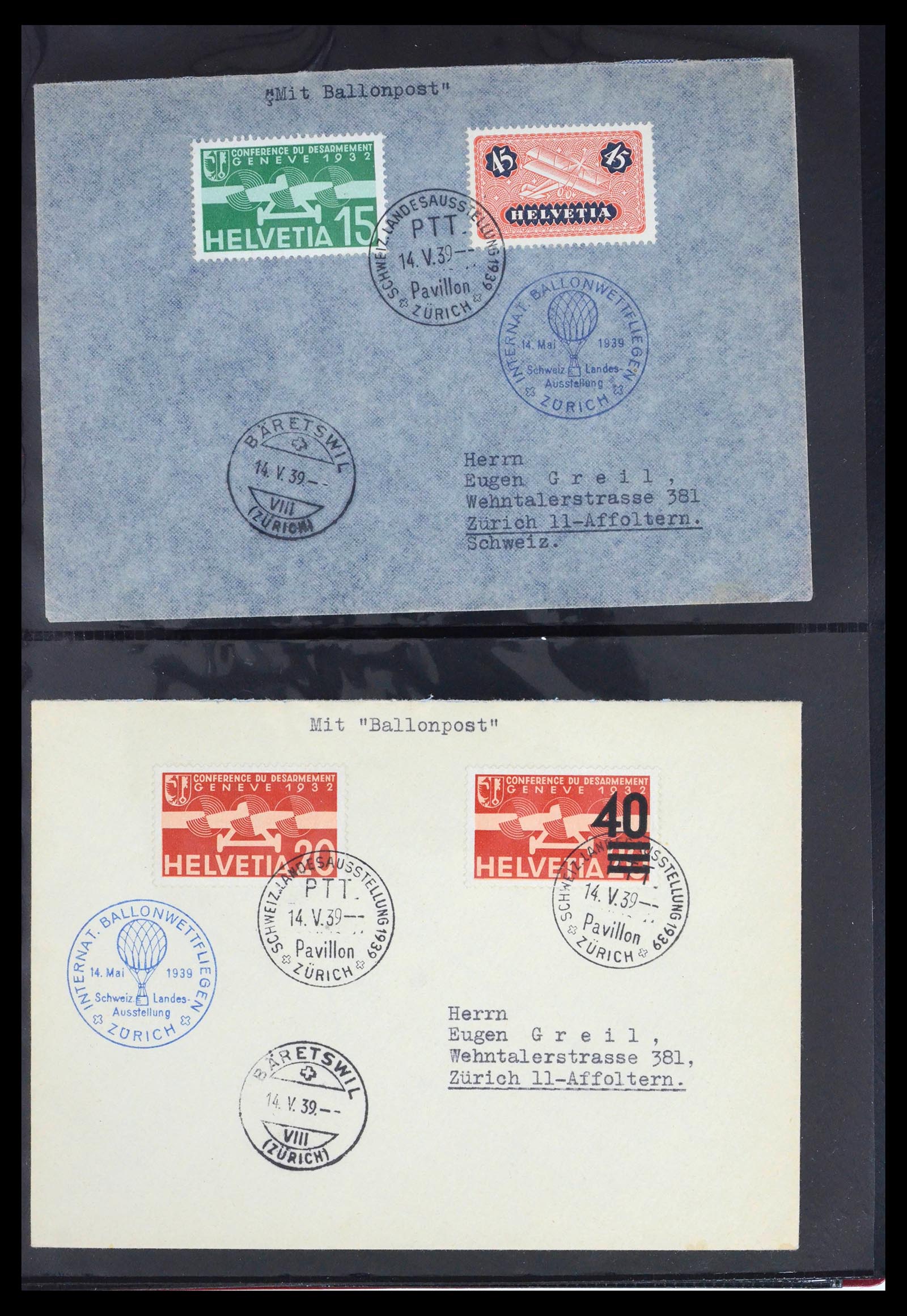 39533 0016 - Postzegelverzameling 39533 Zwitserland luchtpost brieven 1925-1960.
