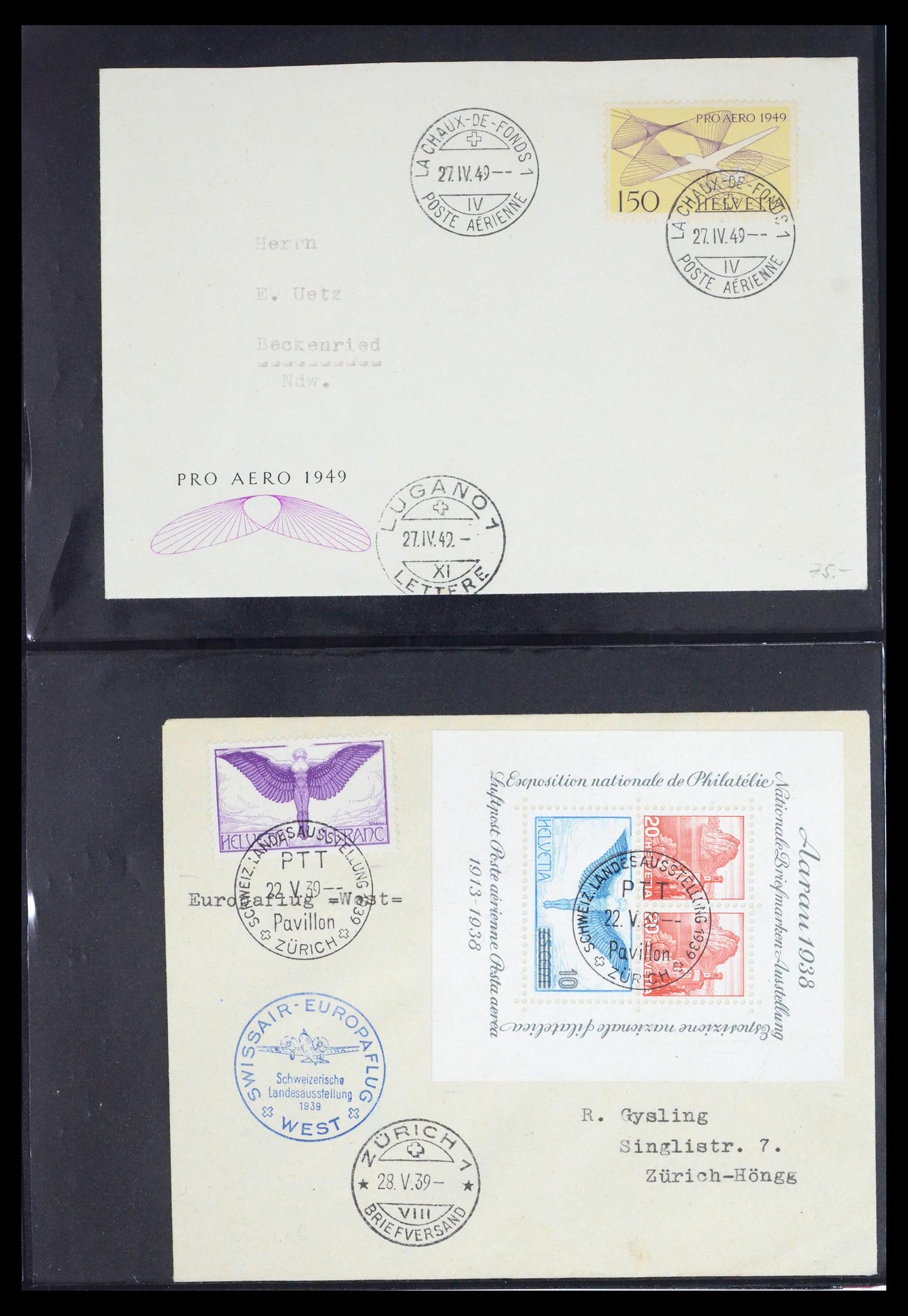 39533 0017 - Postzegelverzameling 39533 Zwitserland luchtpost brieven 1925-1960.