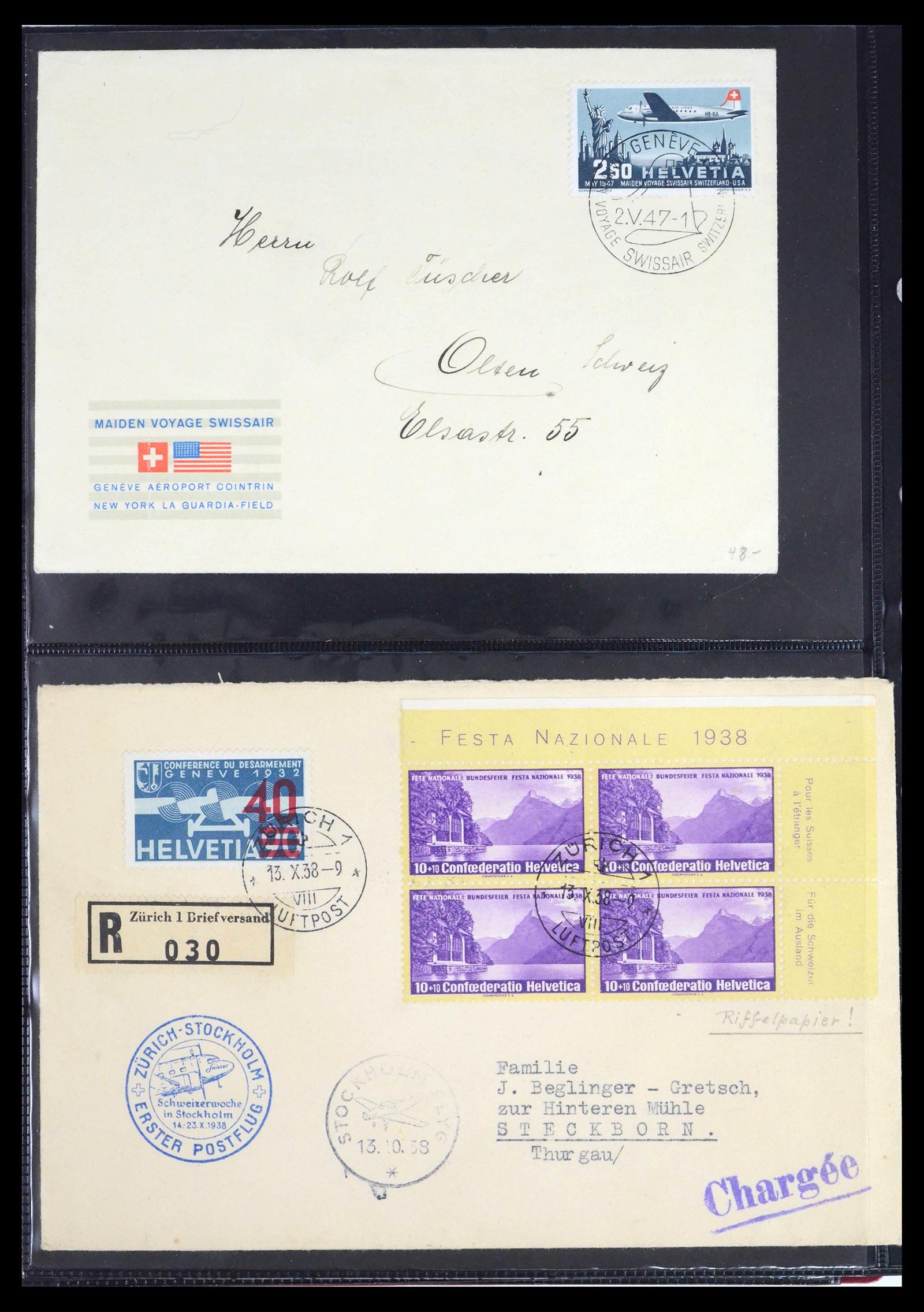 39533 0018 - Postzegelverzameling 39533 Zwitserland luchtpost brieven 1925-1960.