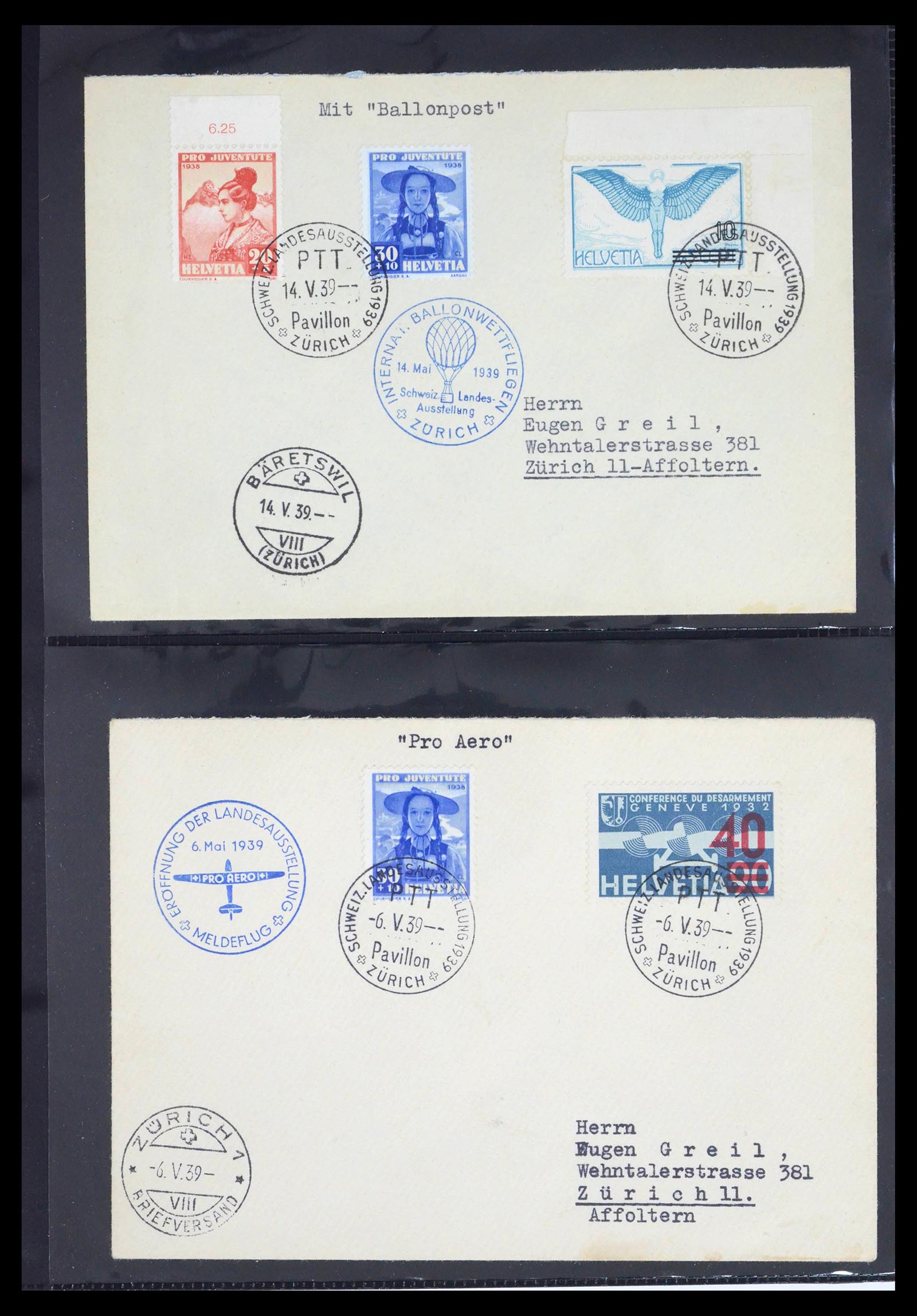 39533 0019 - Postzegelverzameling 39533 Zwitserland luchtpost brieven 1925-1960.