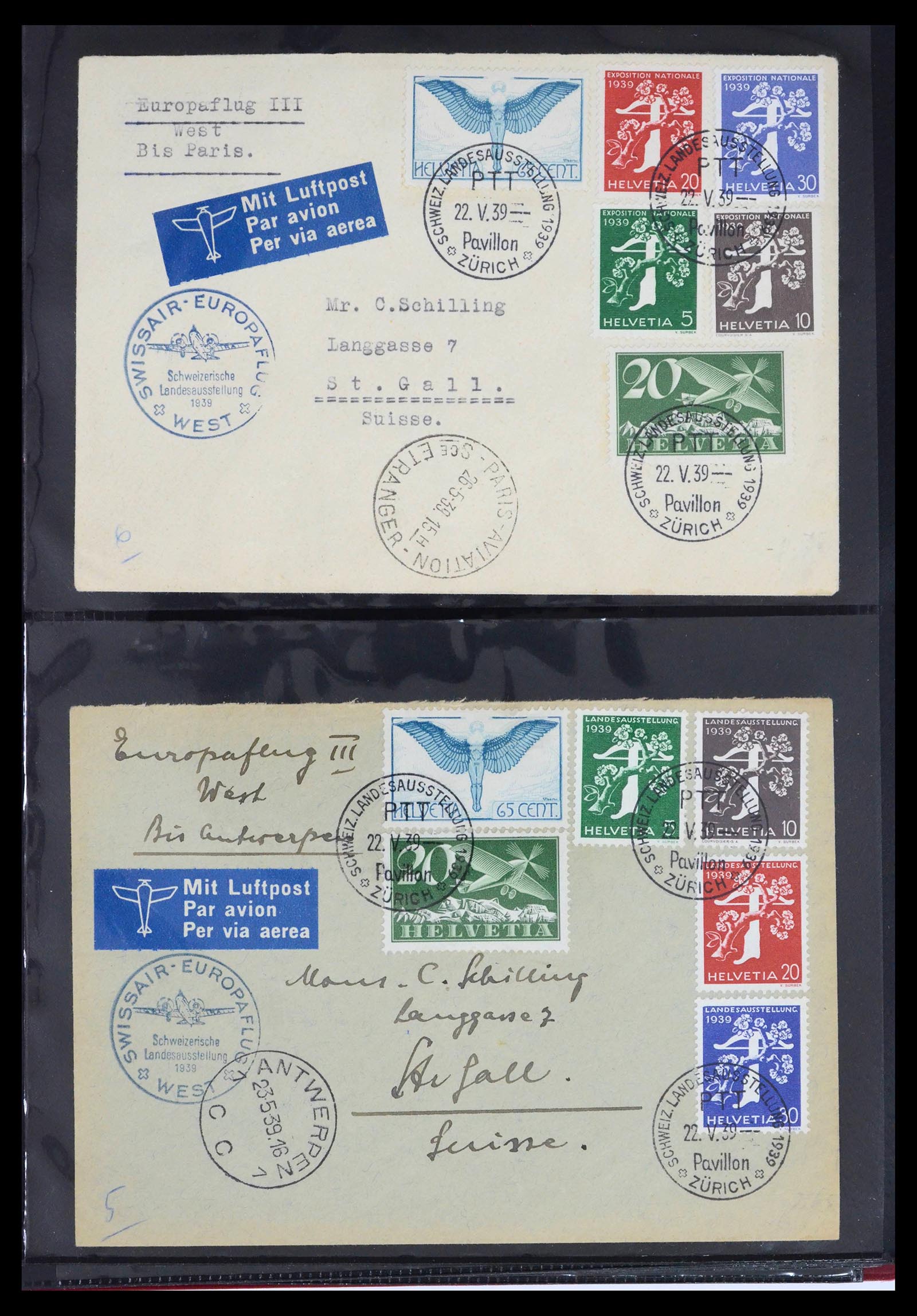 39533 0020 - Postzegelverzameling 39533 Zwitserland luchtpost brieven 1925-1960.