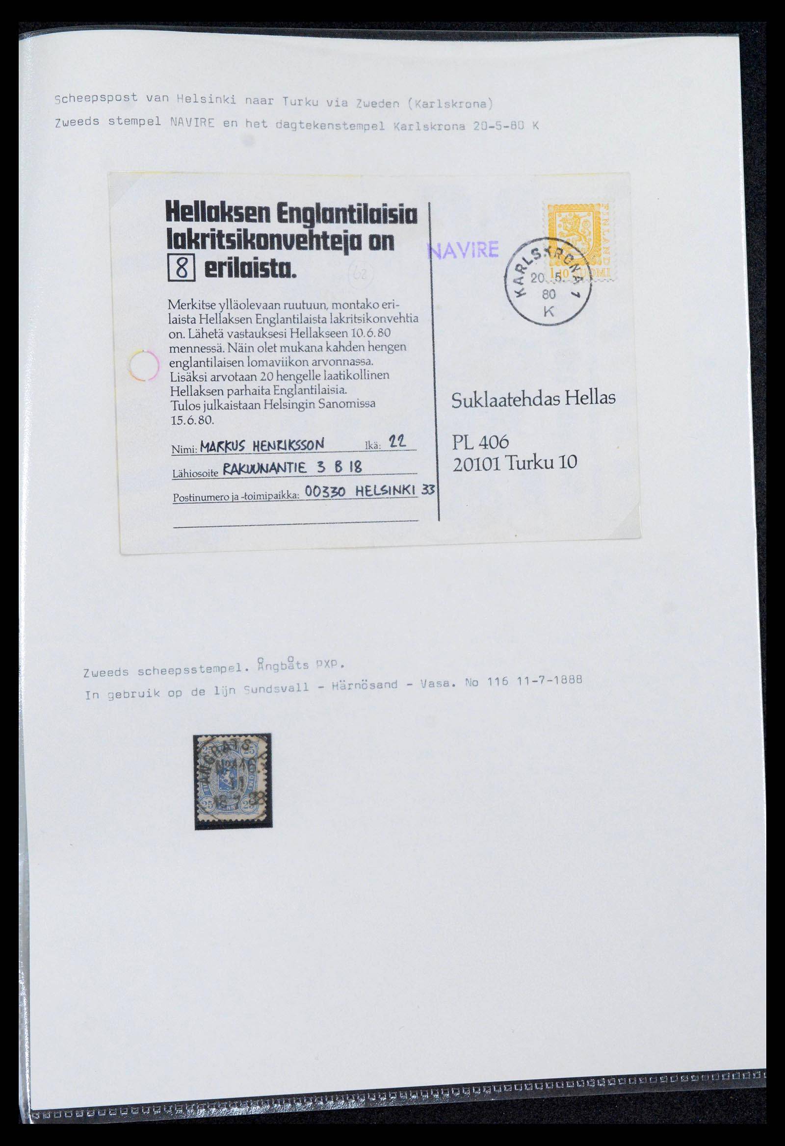 39681 0018 - Postzegelverzameling 39681 Finland scheepsstempels 1878-1980.