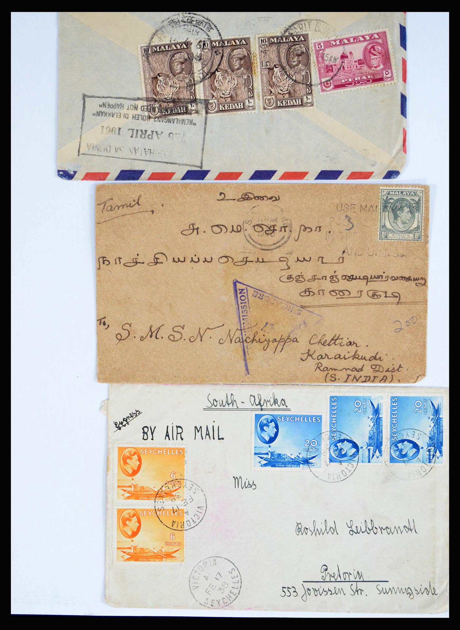 39994 0008 - Postzegelverzameling 39994 Engelse koloniën brieven 1888-1960.
