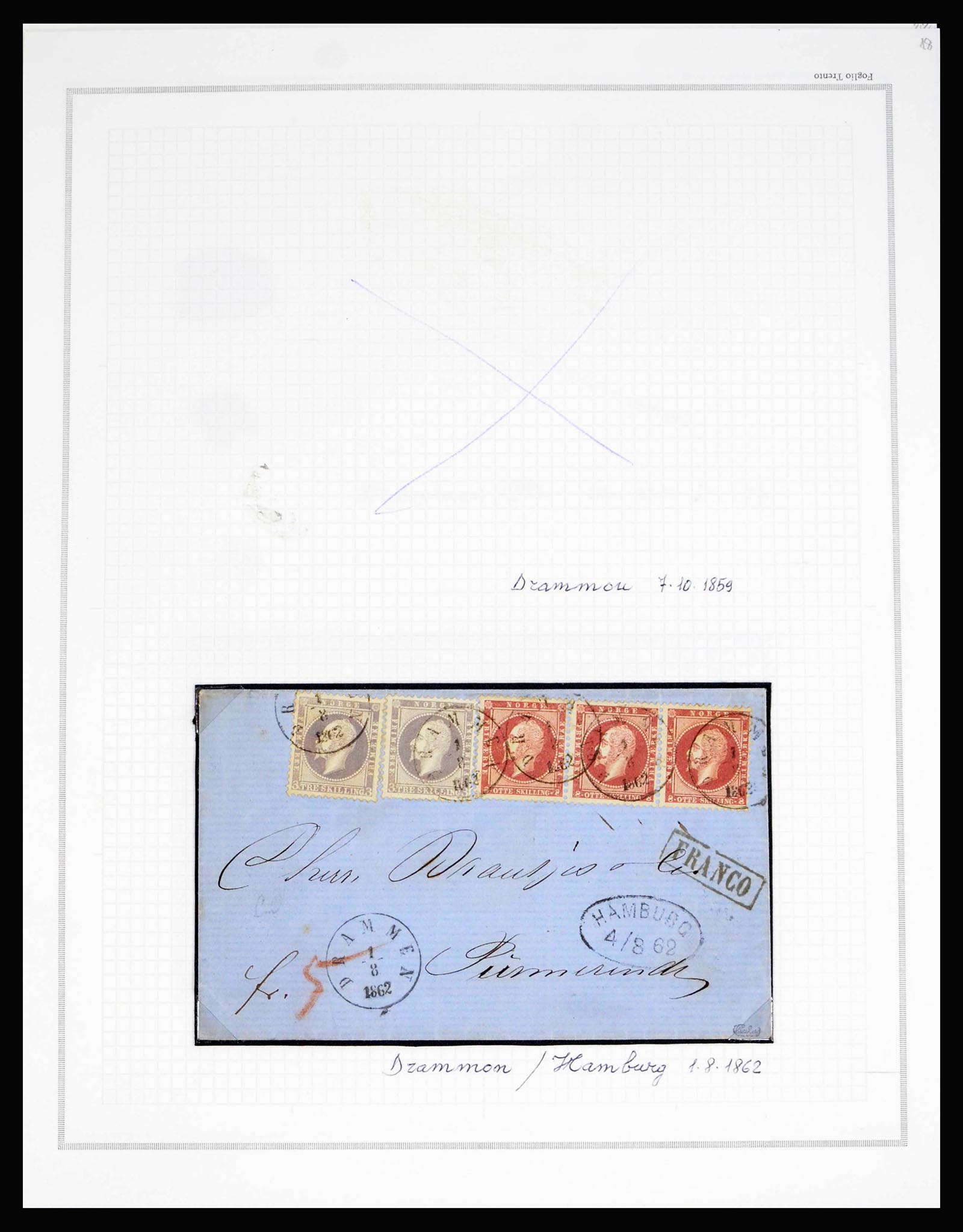 40274 0003 - Postzegelverzameling 40274 Noorwegen klassieke brieven 1857-1864. 40274 0003 - Postzegelverzameling 40274 Noorwegen klassieke brieven 1857-1864.