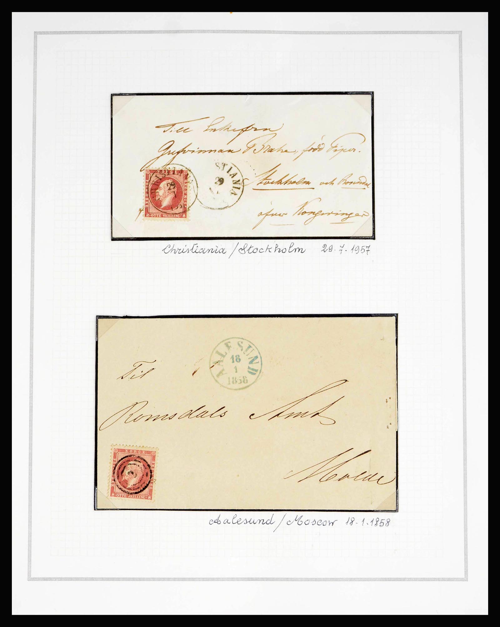 40274 0005 - Postzegelverzameling 40274 Noorwegen klassieke brieven 1857-1864. 40274 0005 - Postzegelverzameling 40274 Noorwegen klassieke brieven 1857-1864.