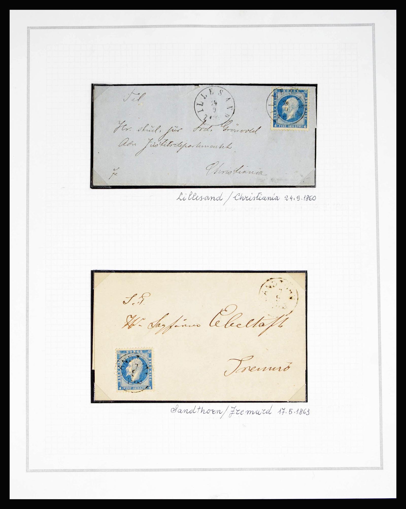 40274 0006 - Postzegelverzameling 40274 Noorwegen klassieke brieven 1857-1864. 40274 0006 - Postzegelverzameling 40274 Noorwegen klassieke brieven 1857-1864.