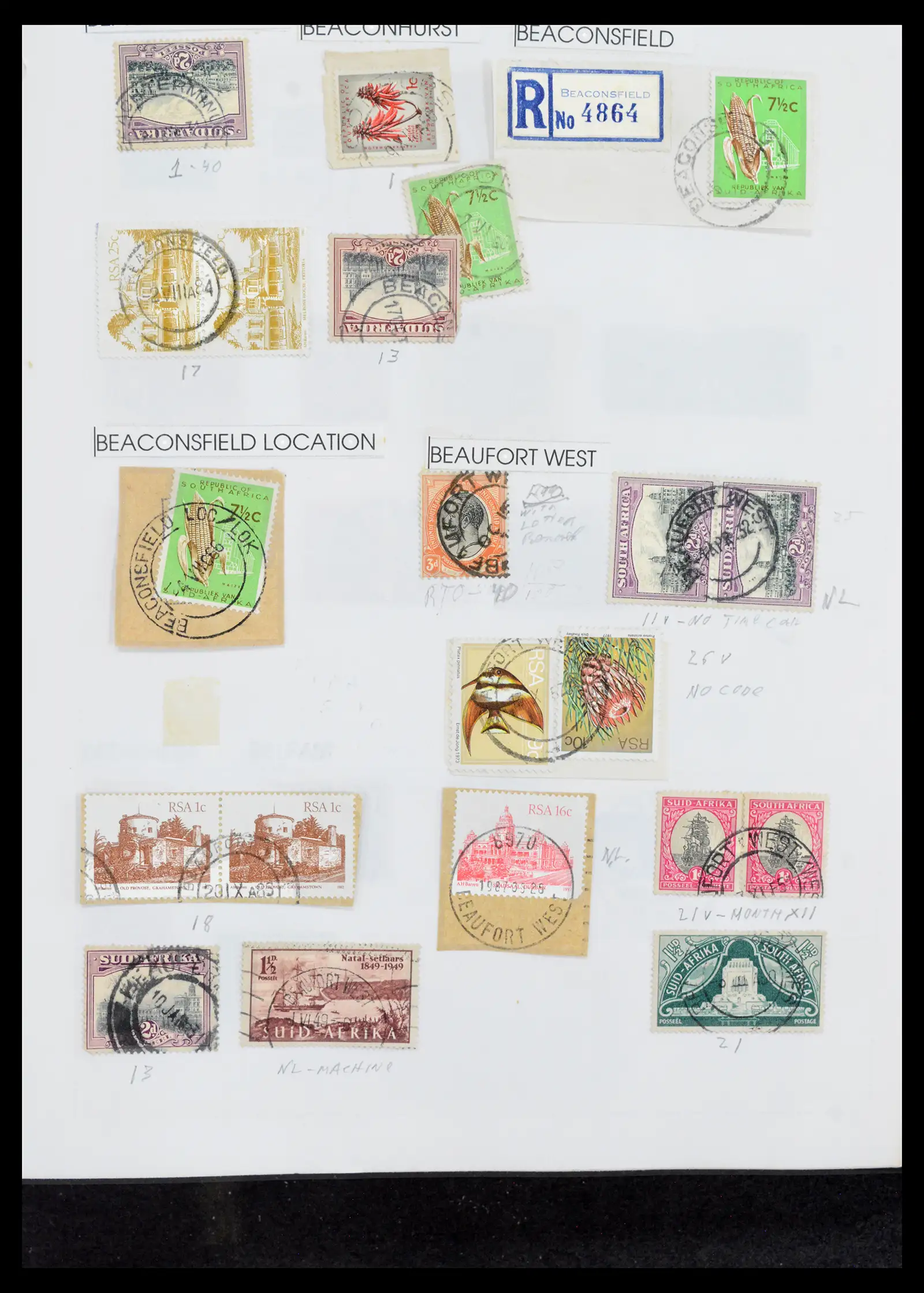 40574 0016 - Stamp collection 40574 South Africa and territories cancels 1870-1990.