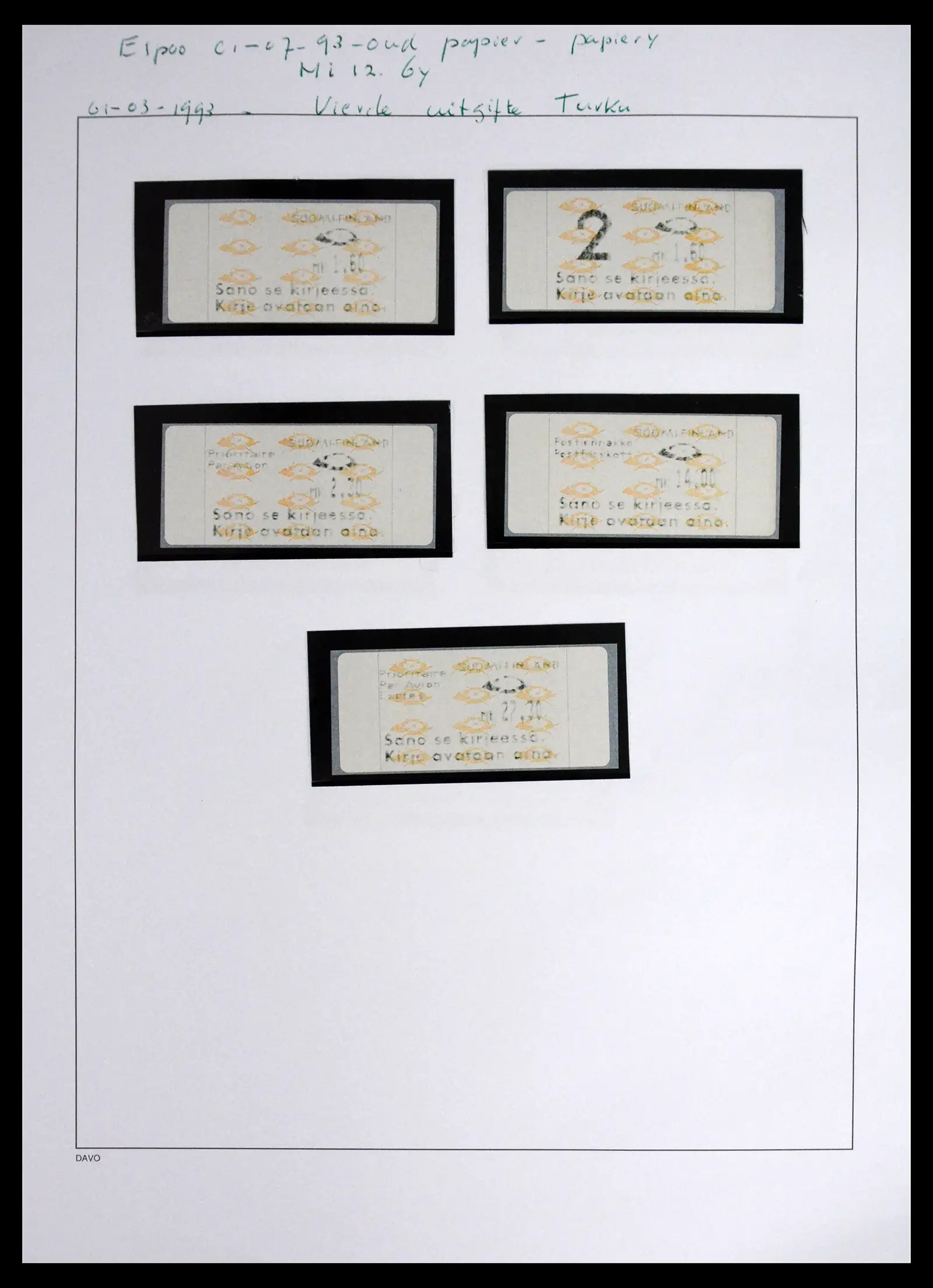 41562 0030 - Stamp collection 41562 Finland machine vending stamps 1982-2003.