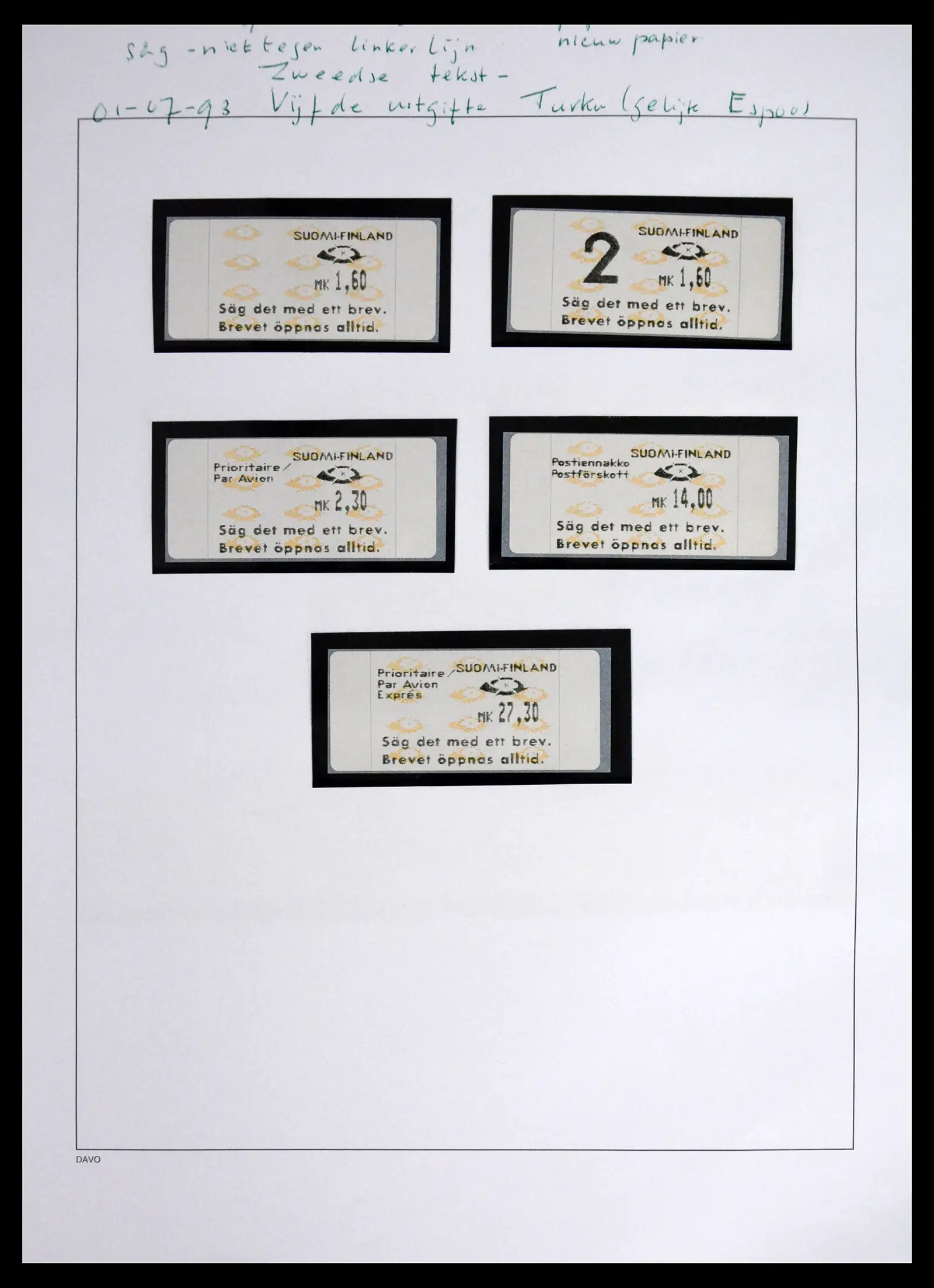 41562 0034 - Stamp collection 41562 Finland machine vending stamps 1982-2003.