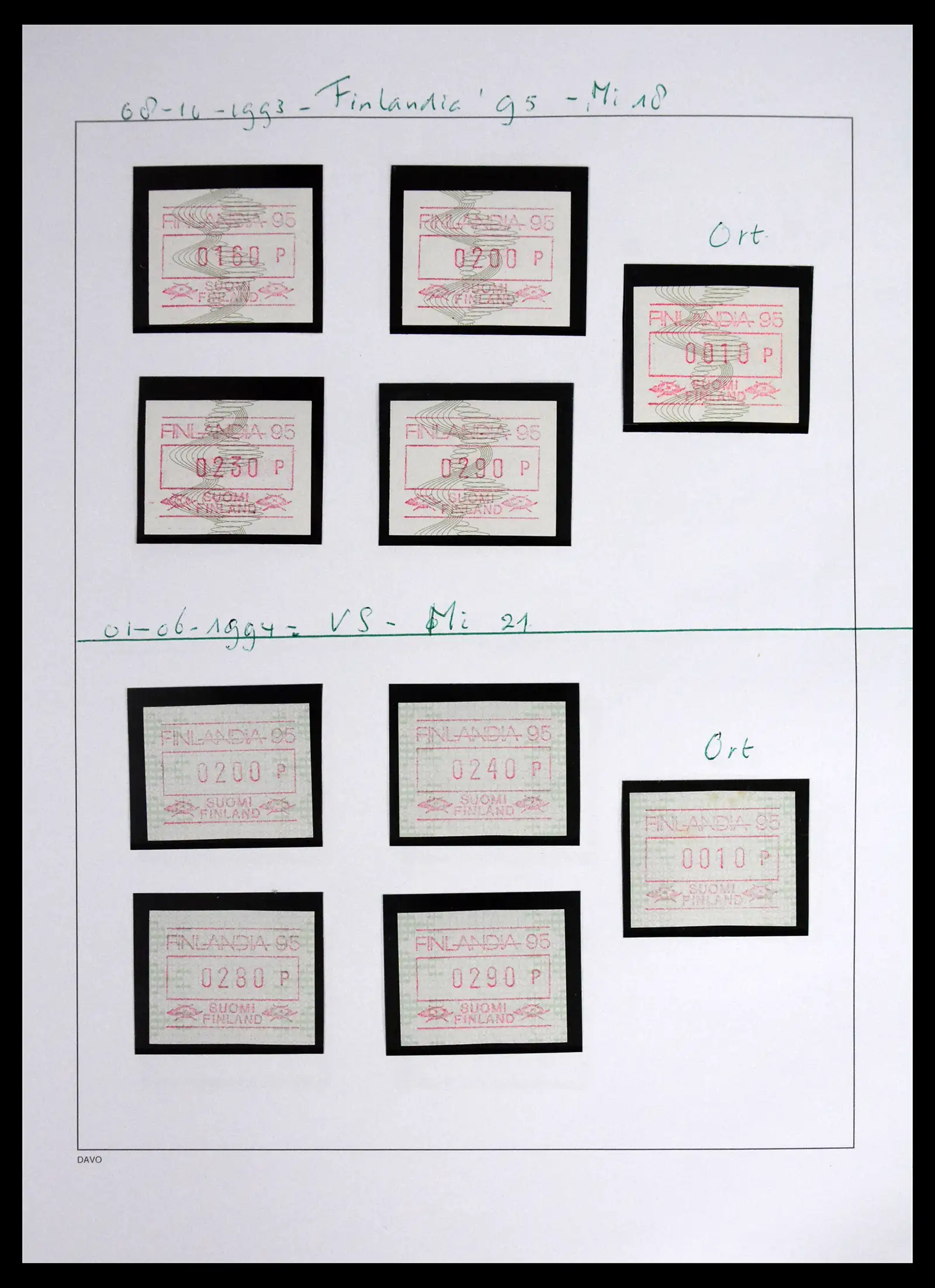 41562 0036 - Stamp collection 41562 Finland machine vending stamps 1982-2003.