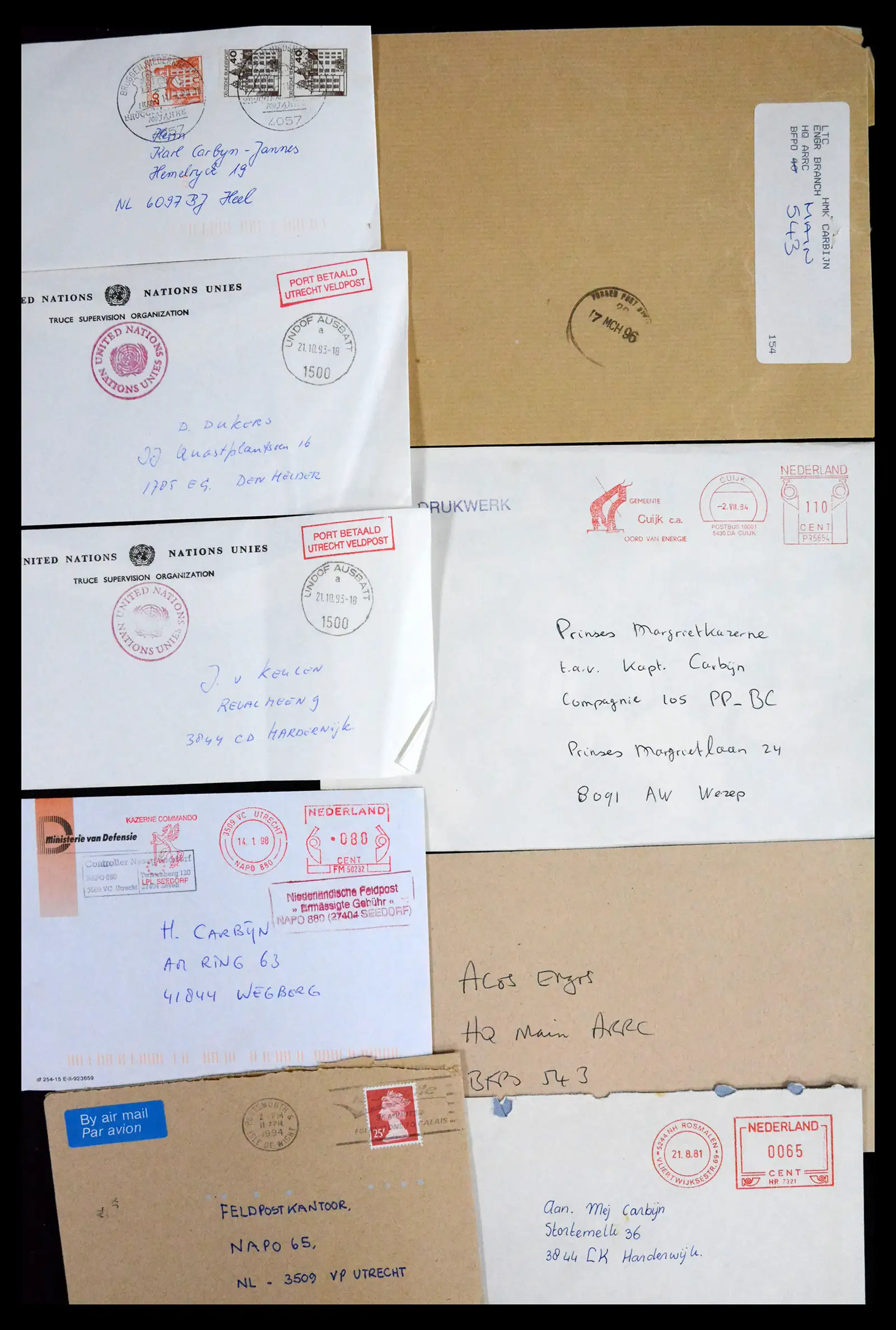 41682 0009 - Postzegelverzameling 41682 Nederland brieven VN vredesmissies 1979-1999.