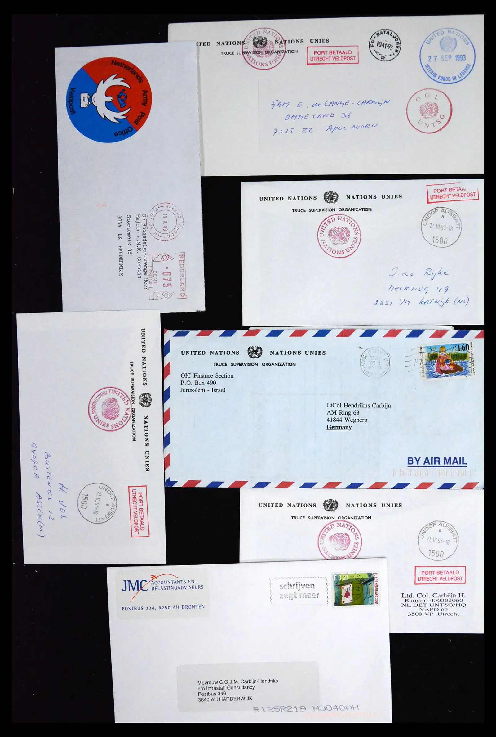 41682 0012 - Postzegelverzameling 41682 Nederland brieven VN vredesmissies 1979-1999.