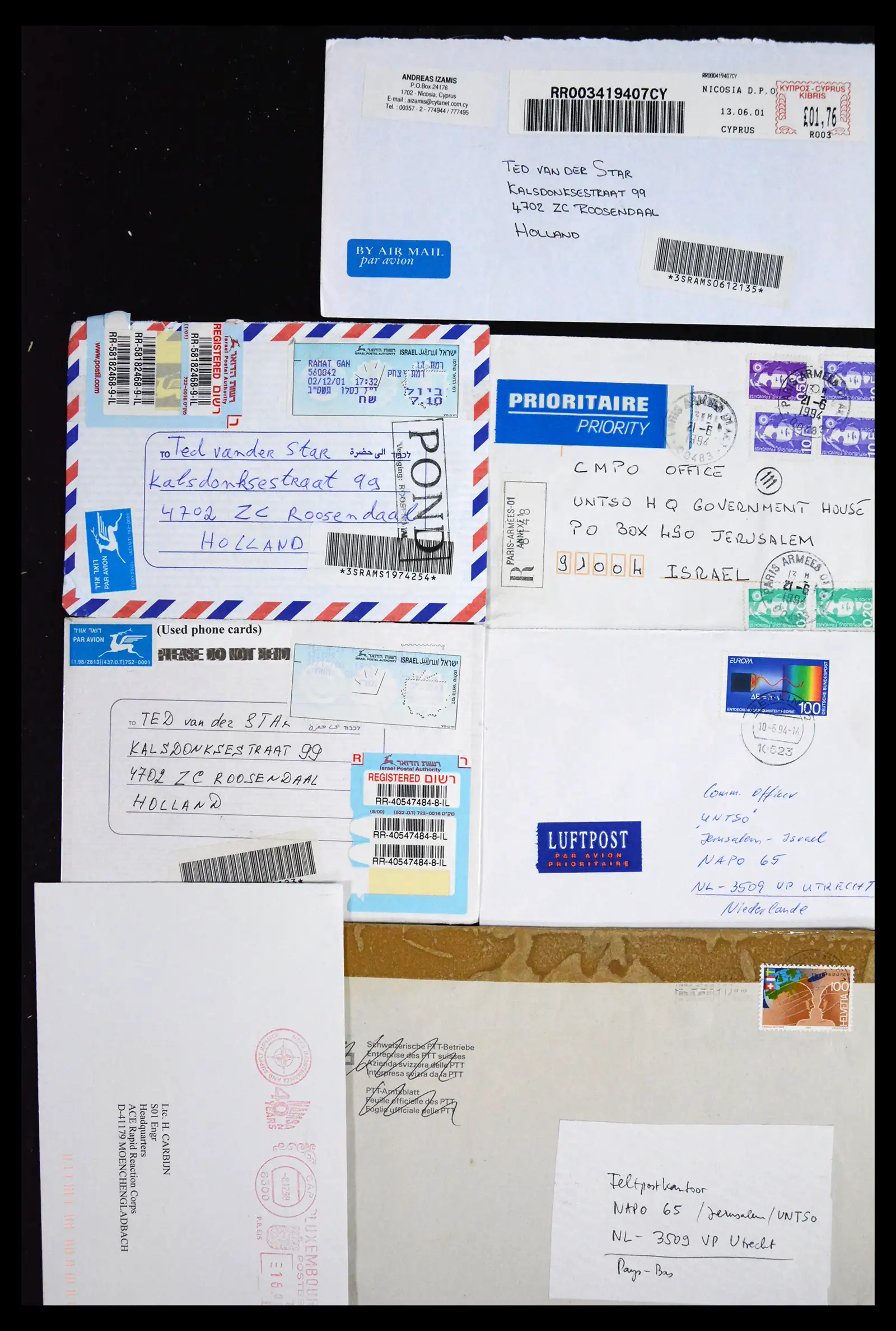 41682 0015 - Postzegelverzameling 41682 Nederland brieven VN vredesmissies 1979-1999.