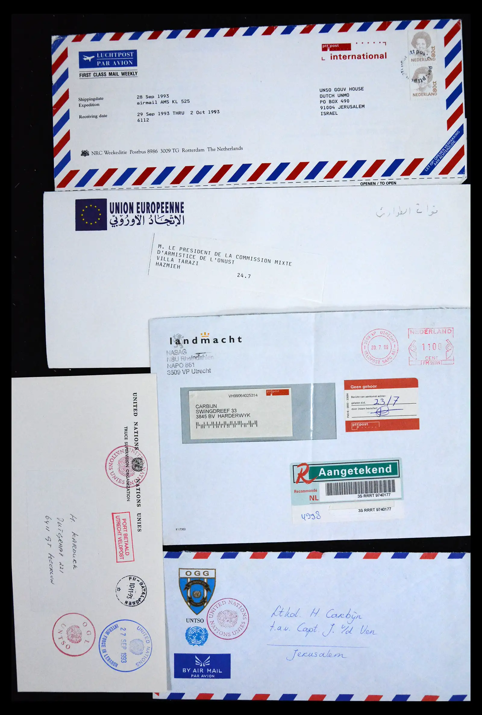41682 0028 - Postzegelverzameling 41682 Nederland brieven VN vredesmissies 1979-1999.