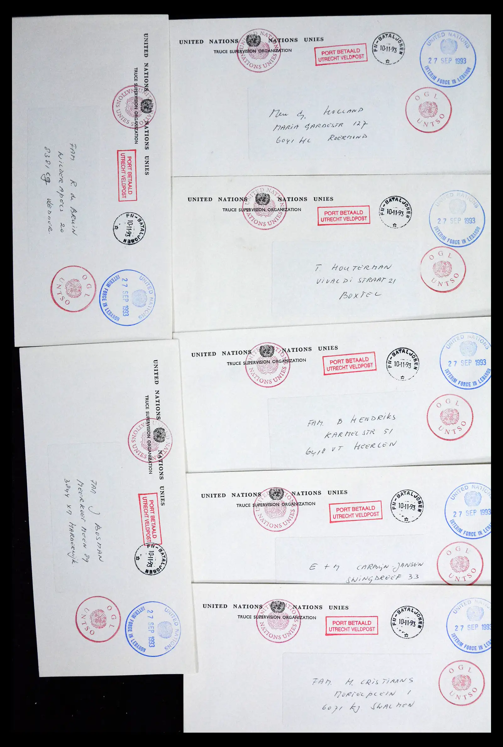 41682 0029 - Postzegelverzameling 41682 Nederland brieven VN vredesmissies 1979-1999.