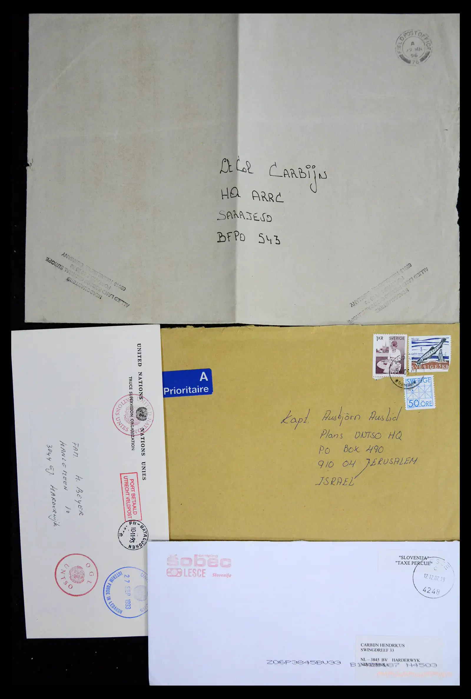 41682 0030 - Postzegelverzameling 41682 Nederland brieven VN vredesmissies 1979-1999.