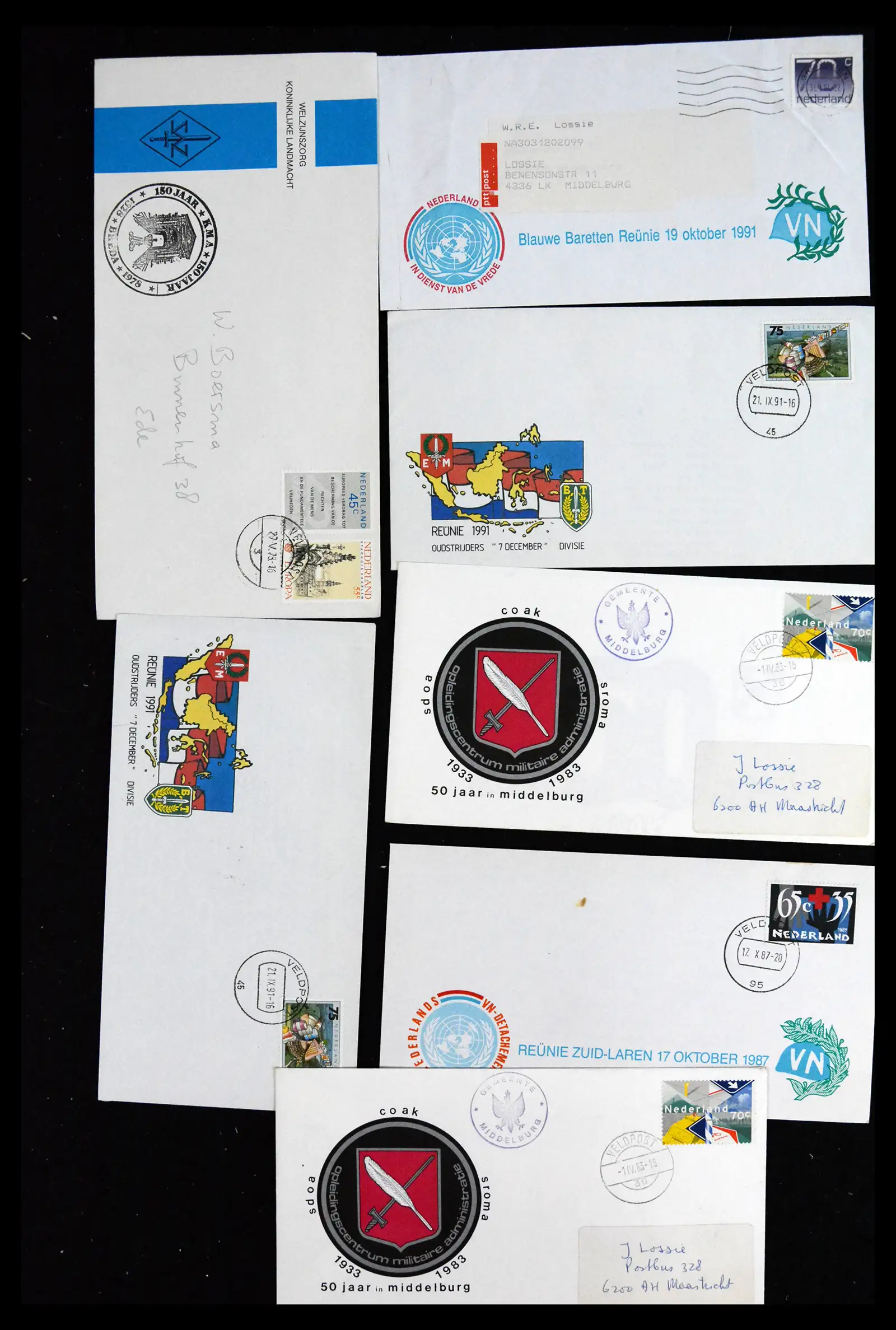 41682 0052 - Postzegelverzameling 41682 Nederland brieven VN vredesmissies 1979-1999.