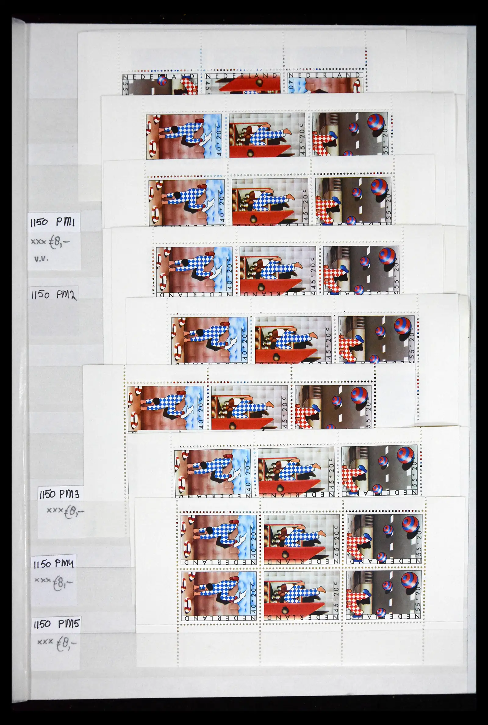 41686 0070 - Stamp collection 41686 Netherlands platefaults on child sheetlets 1965-2004.